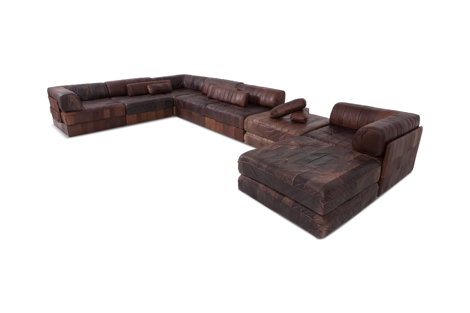 De Sede DS88 Modular Brown-Cognac Leather Patchwork Sofa    - 1970s