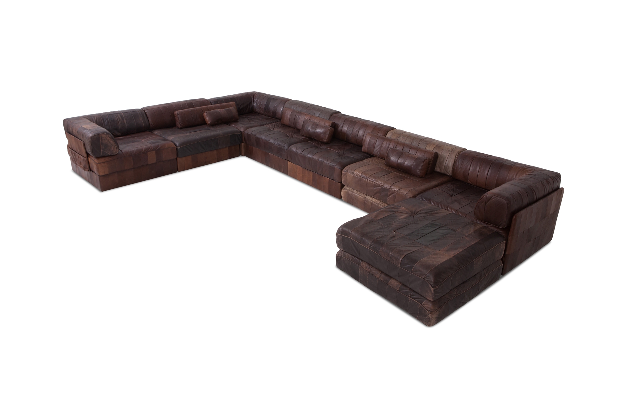 De Sede DS88 Modular Brown-Cognac Leather Patchwork Sofa    - 1970s