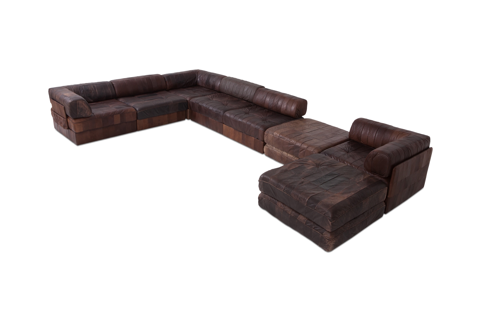 De Sede DS88 Modular Brown-Cognac Leather Patchwork Sofa    - 1970s