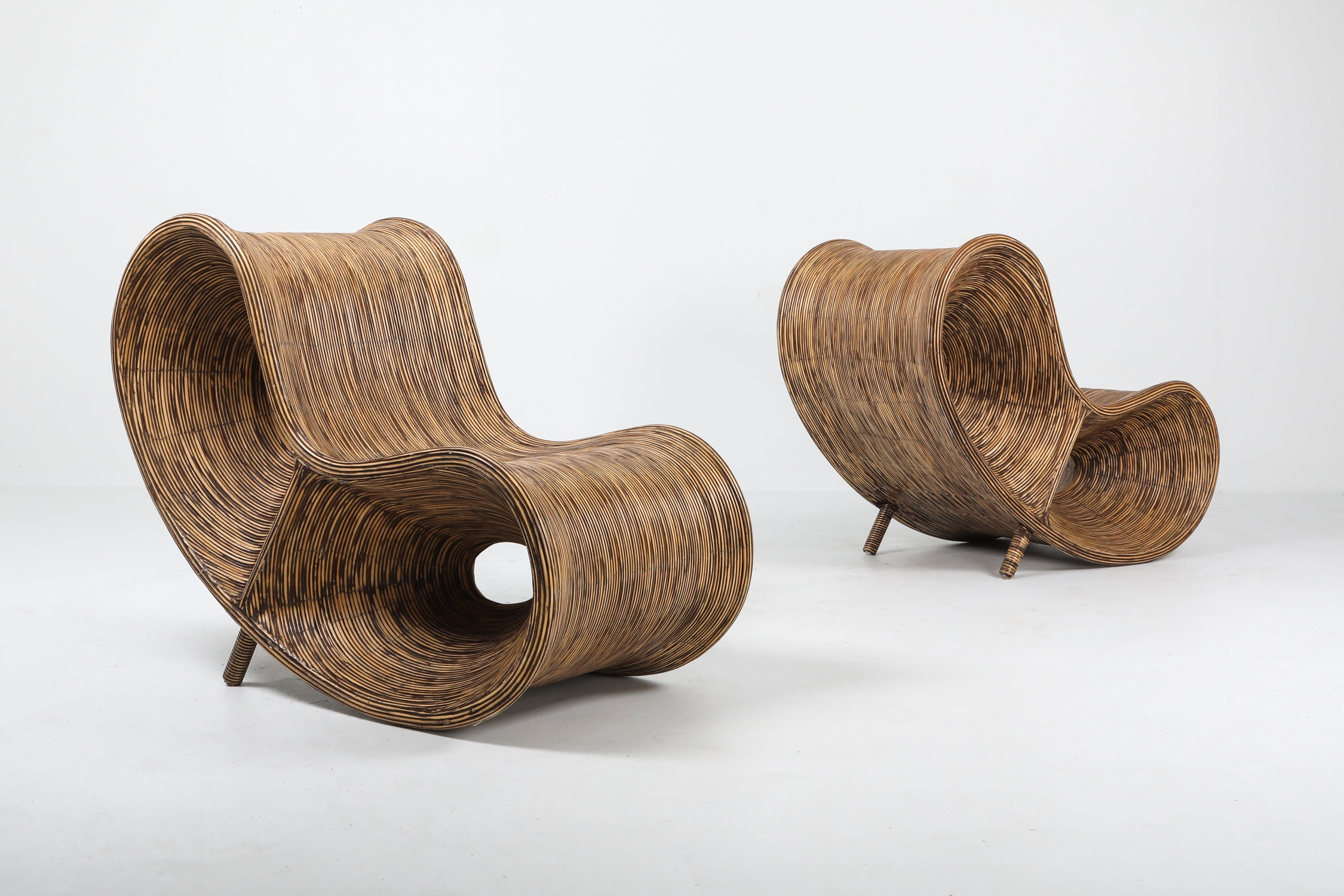 Bamboo Rattan Lounge Chairs, Italy - 1980's