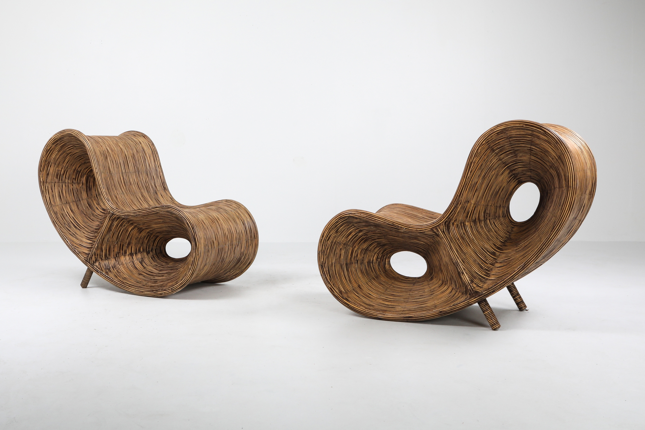 Bamboo Rattan Lounge Chairs, Italy - 1980's