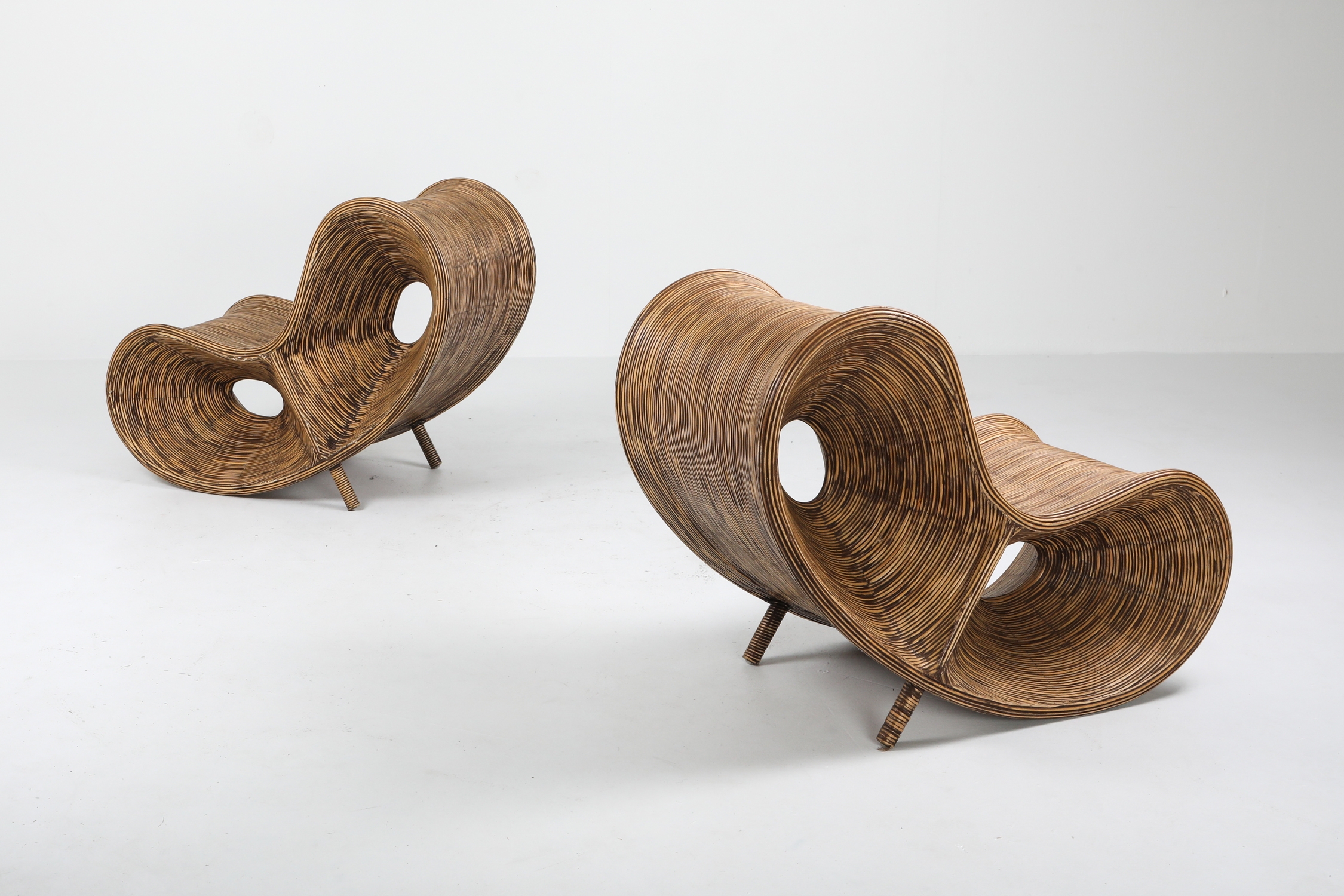 Bamboo Rattan Lounge Chairs, Italy - 1980's