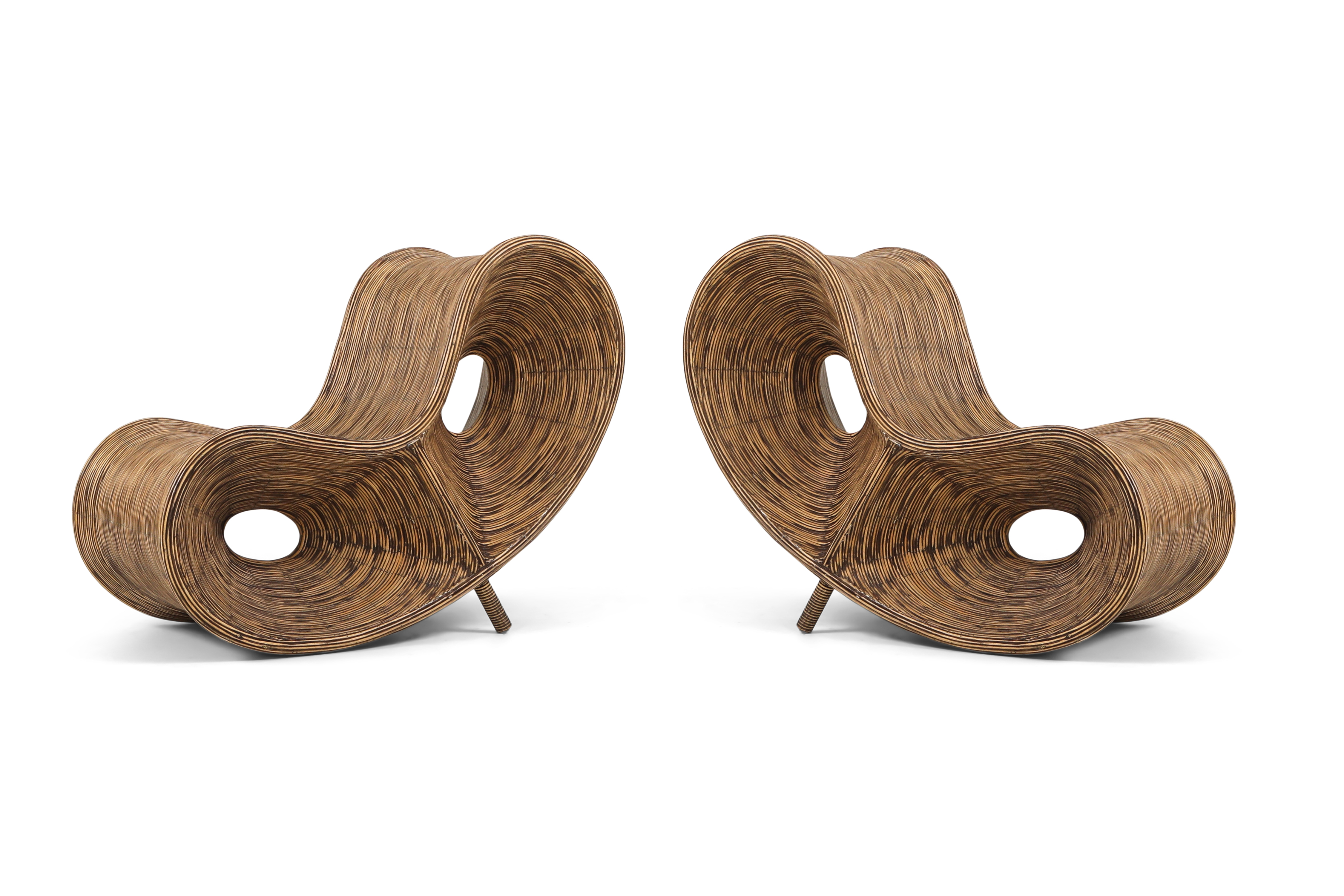 Bamboo Rattan Lounge Chairs, Italy - 1980's
