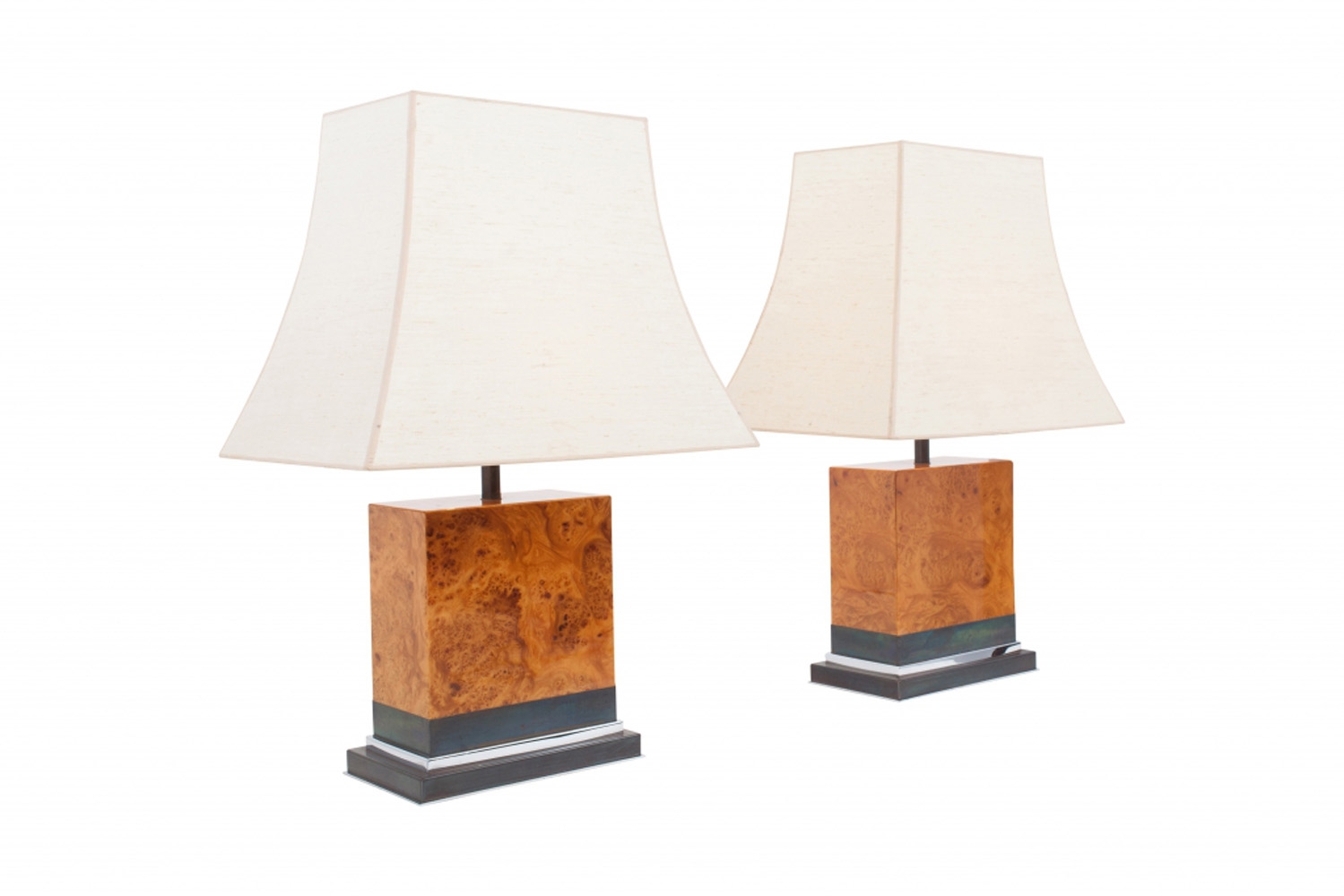 Pair Of Burl Lamps, Jean Claude Mahey - 1970s