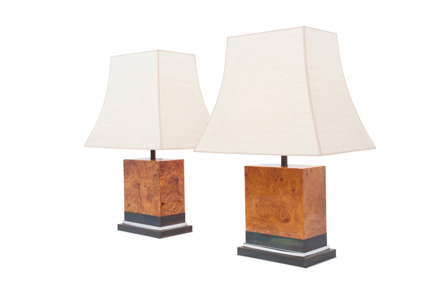 Pair Of Burl Lamps, Jean Claude Mahey - 1970s