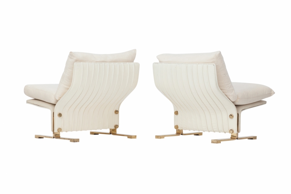 White Leather And Brass Easy Chairs, Marzio Cecchi - 1960s