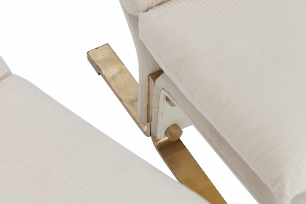 White Leather And Brass Easy Chairs, Marzio Cecchi - 1960s