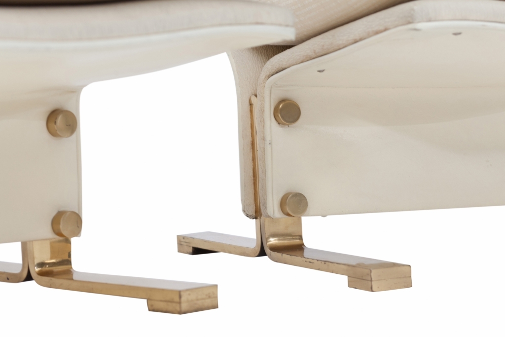 White Leather And Brass Easy Chairs, Marzio Cecchi - 1960s