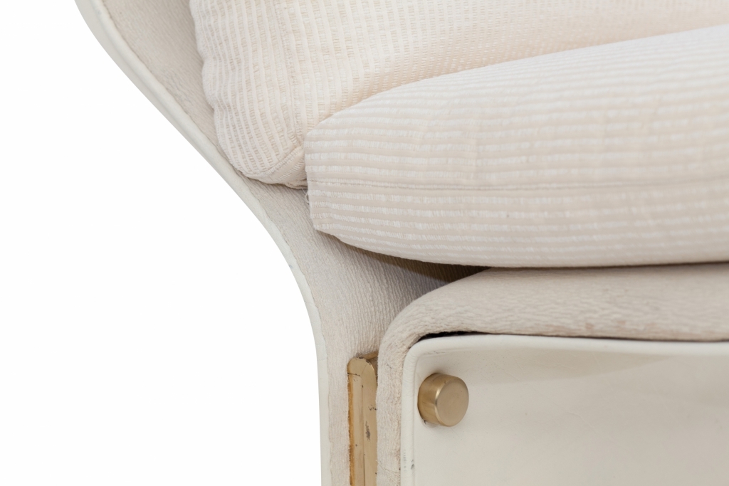 White Leather And Brass Easy Chairs, Marzio Cecchi - 1960s