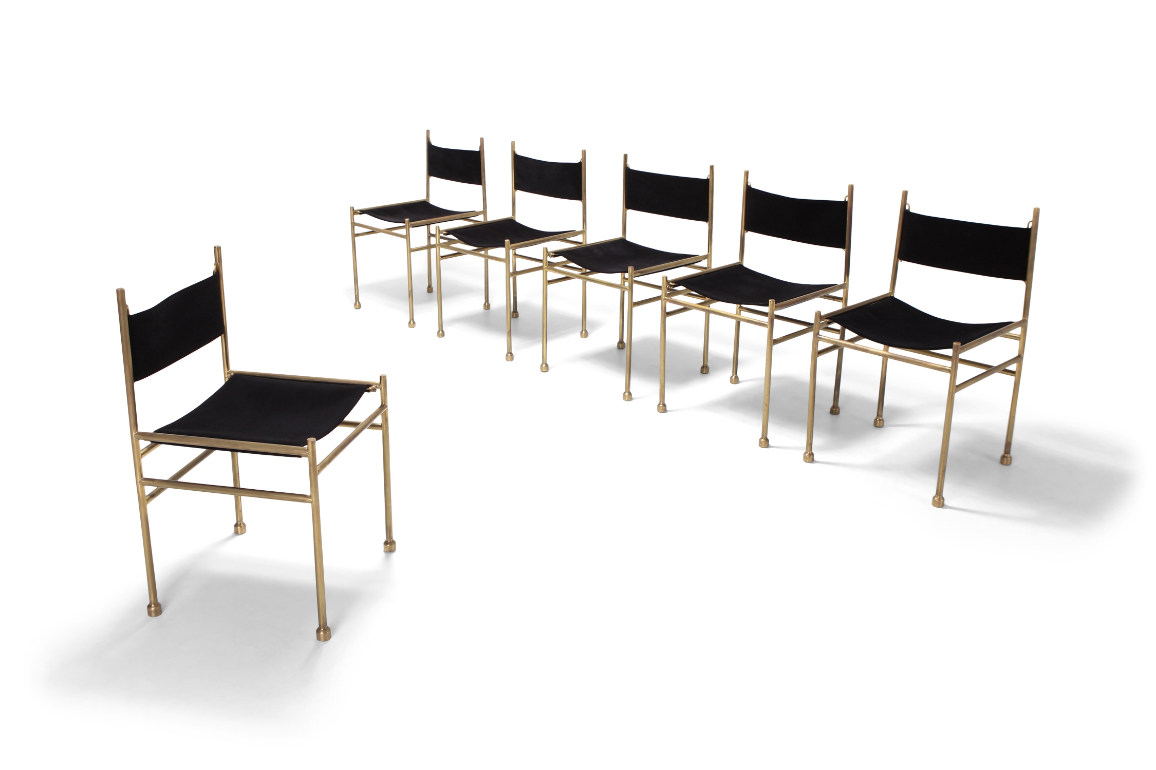 Brass and Black Velvet Dining Chairs by Luciano Frigerio - 1980s