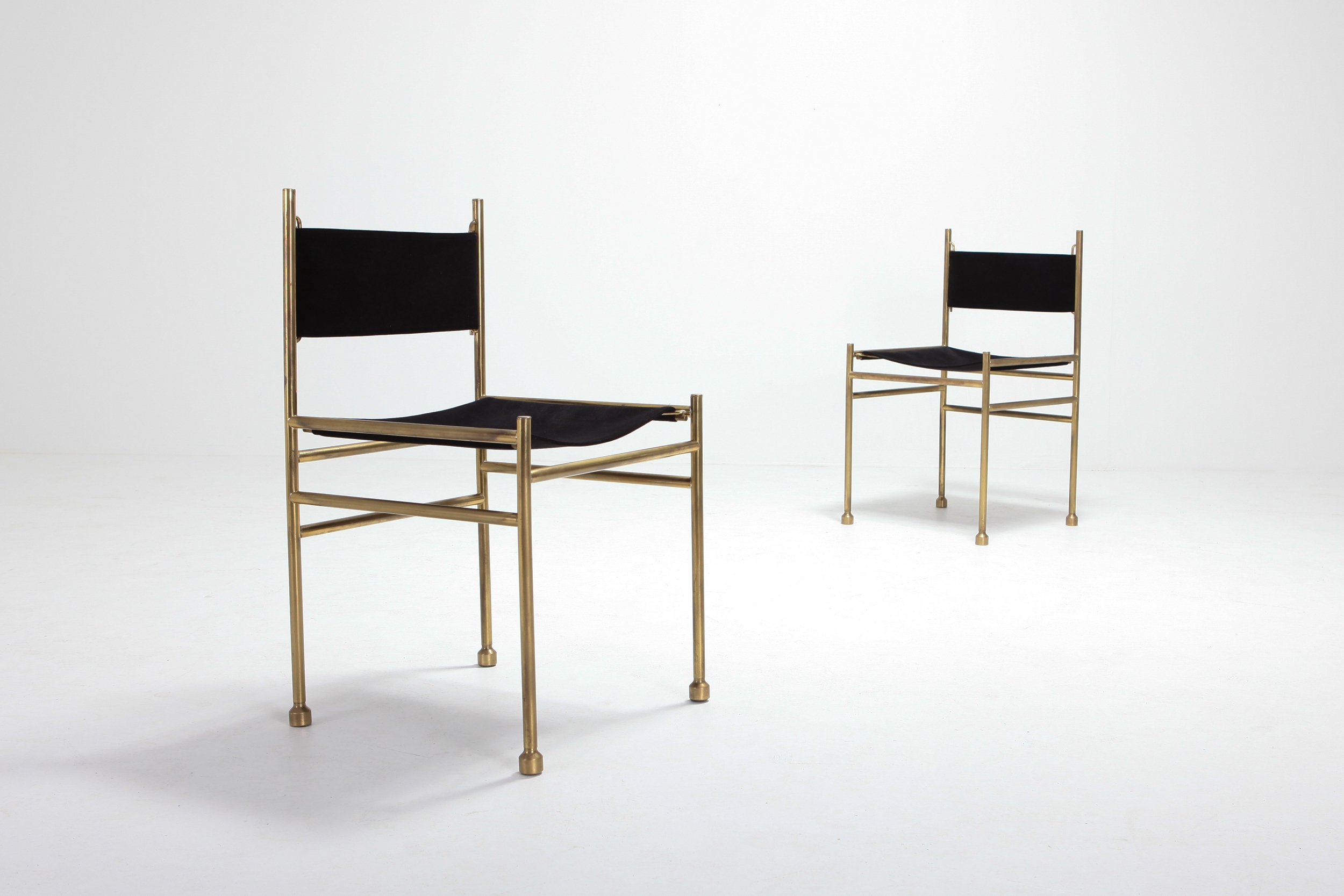 Brass and Black Velvet Dining Chairs by Luciano Frigerio - 1980s