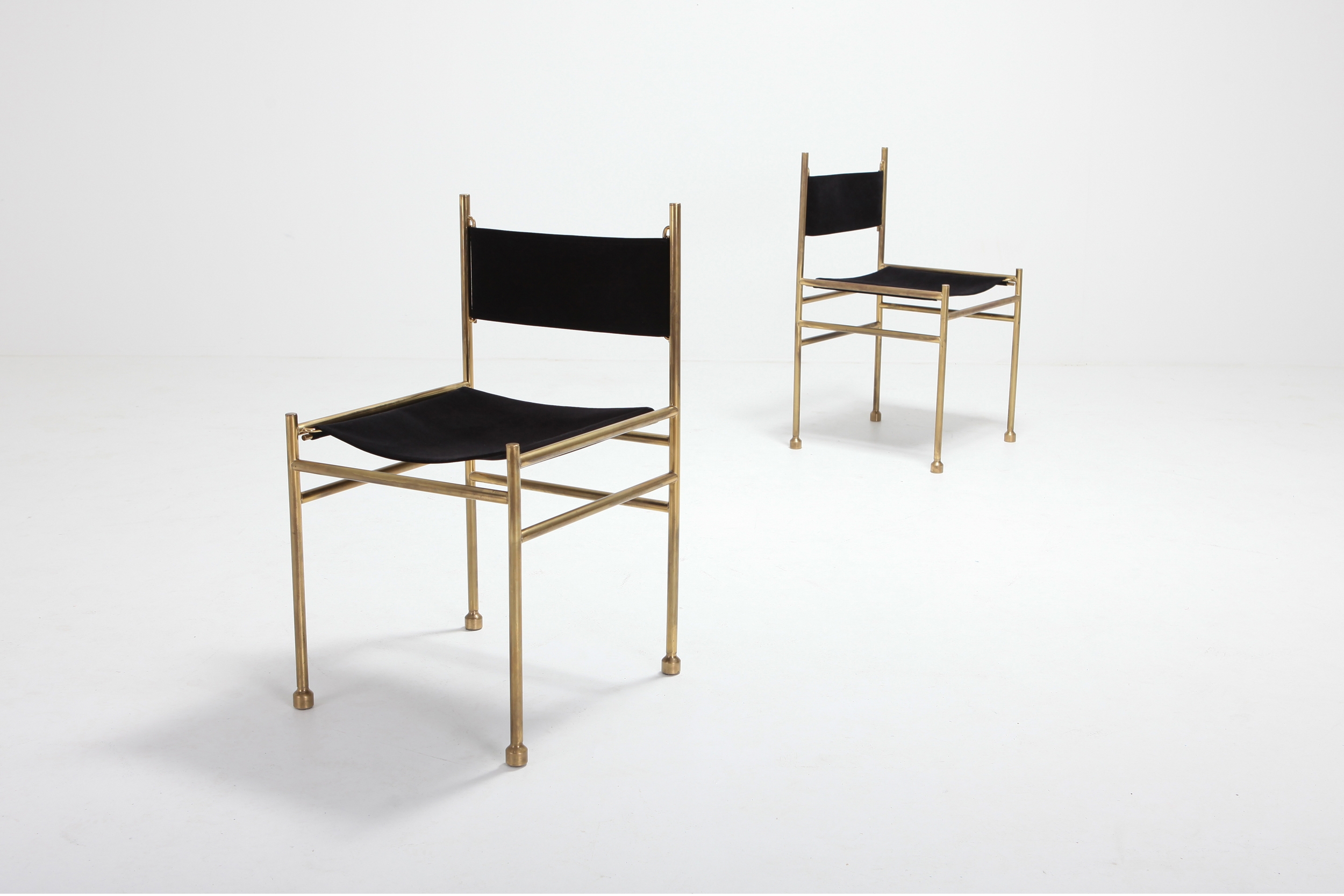 Brass and Black Velvet Dining Chairs by Luciano Frigerio - 1980s