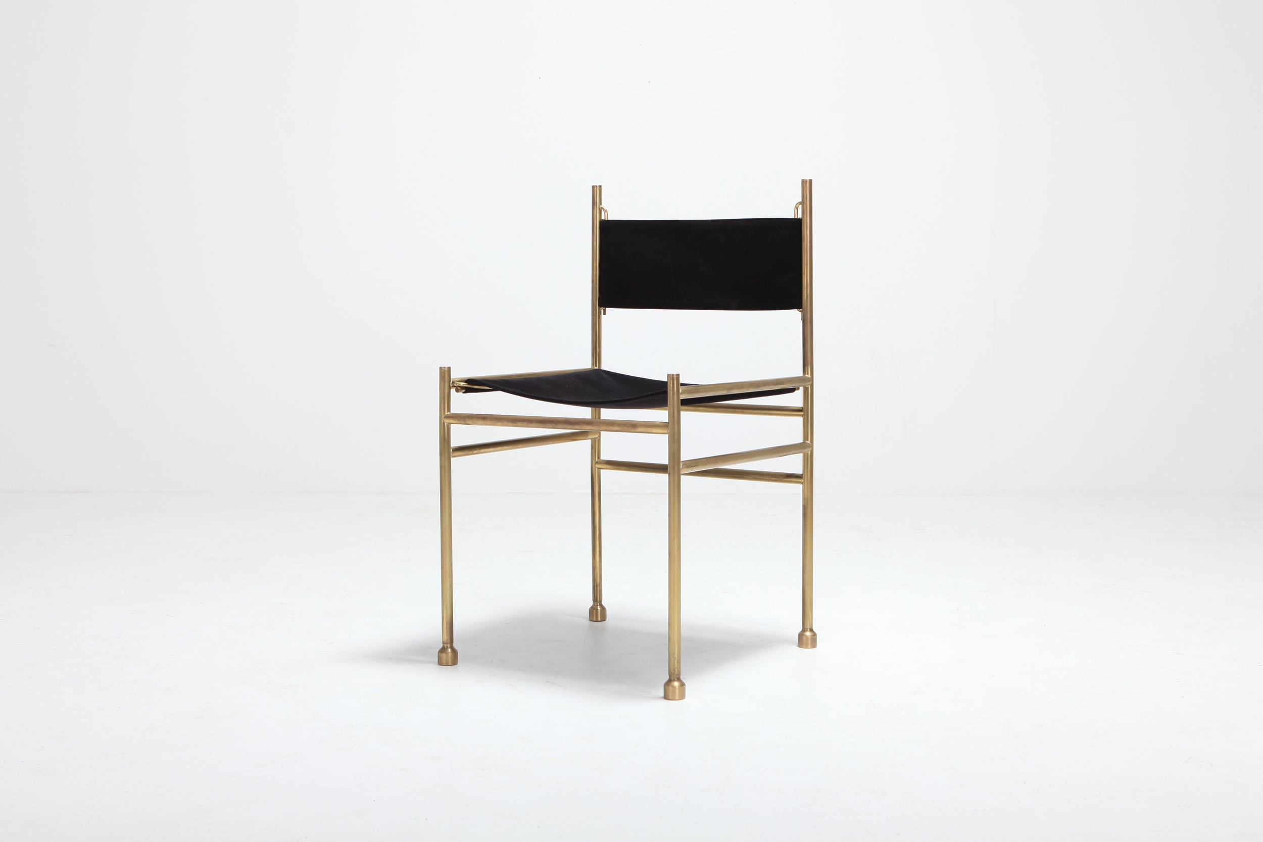 Brass and Black Velvet Dining Chairs by Luciano Frigerio - 1980s