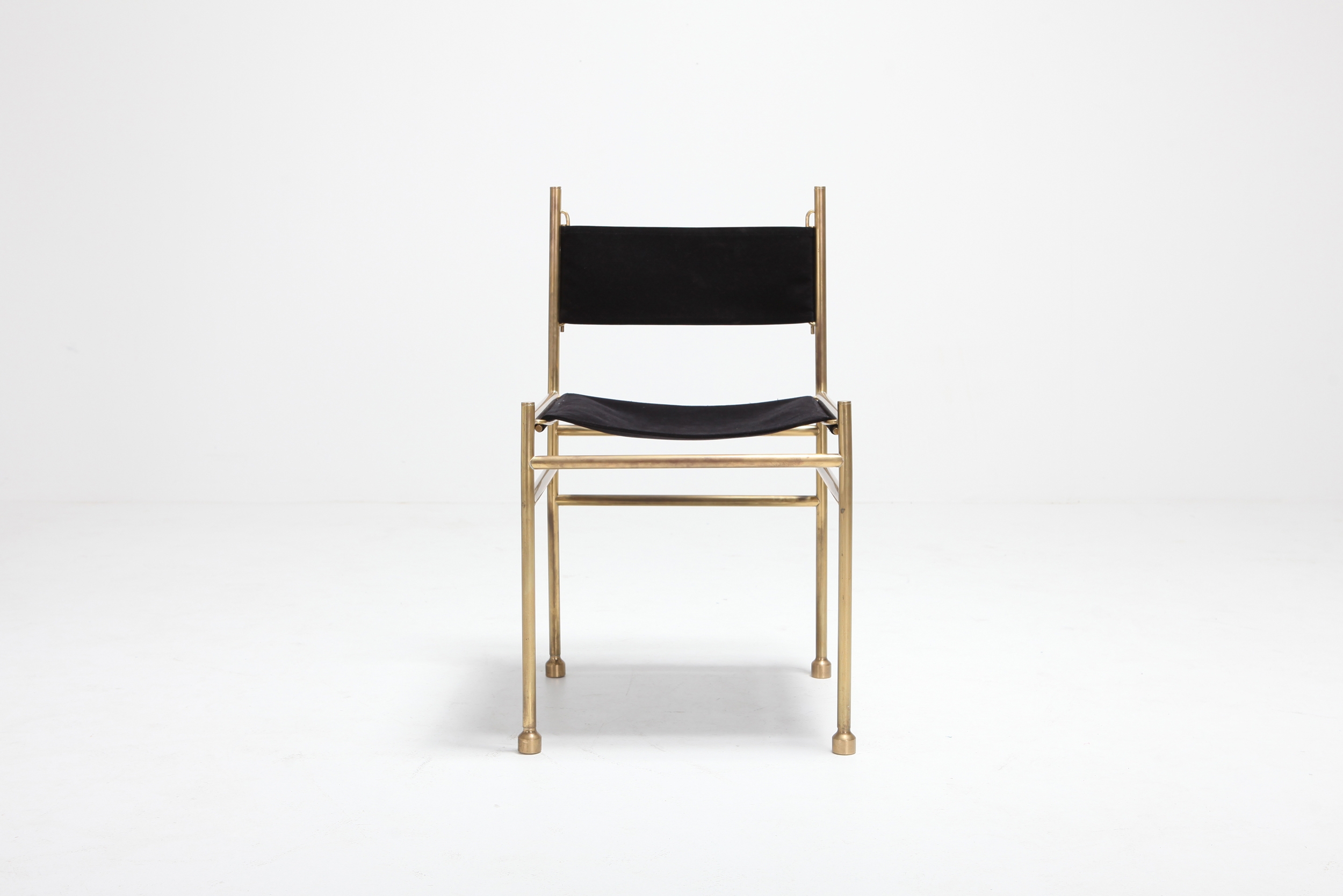 Brass and Black Velvet Dining Chairs by Luciano Frigerio - 1980s