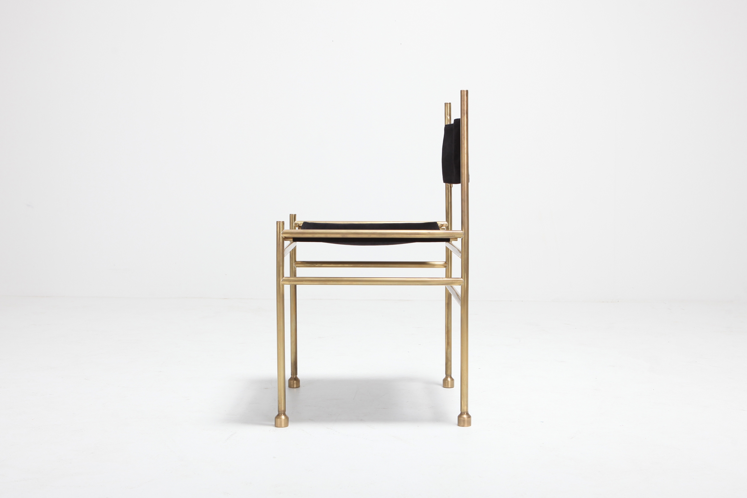Brass and Black Velvet Dining Chairs by Luciano Frigerio - 1980s