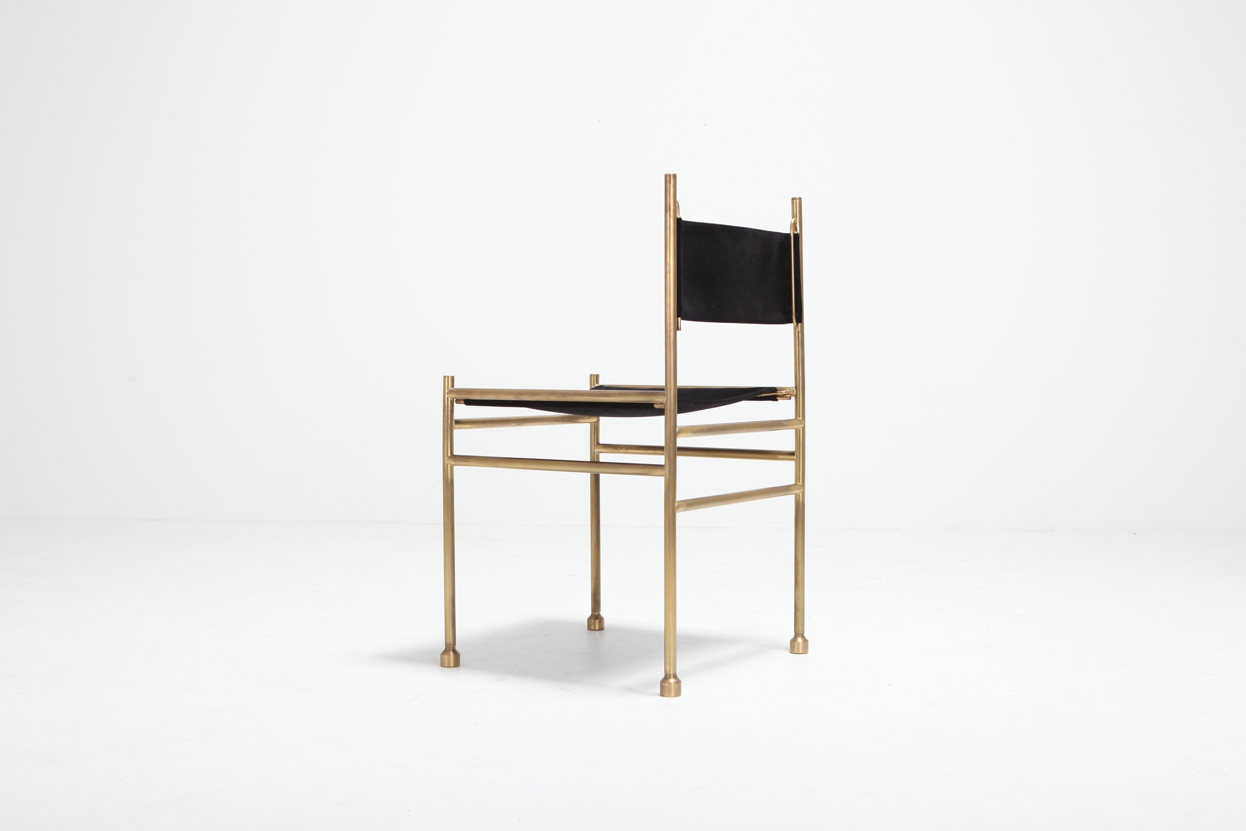 Brass and Black Velvet Dining Chairs by Luciano Frigerio - 1980s