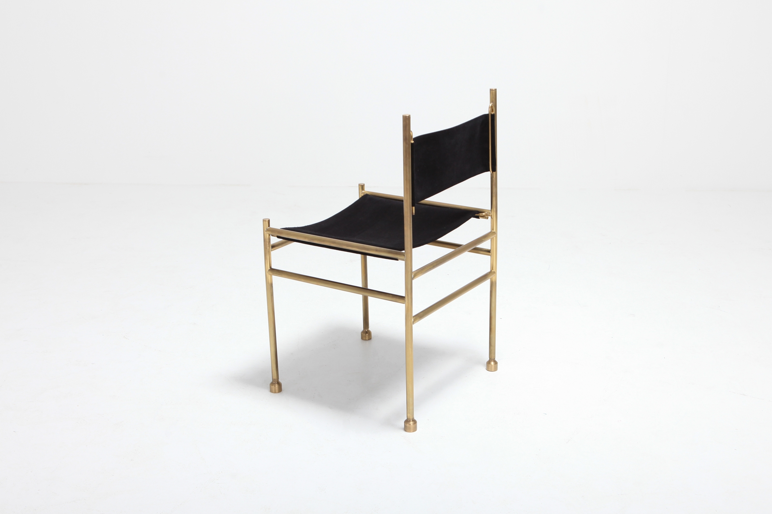 Brass and Black Velvet Dining Chairs by Luciano Frigerio - 1980s