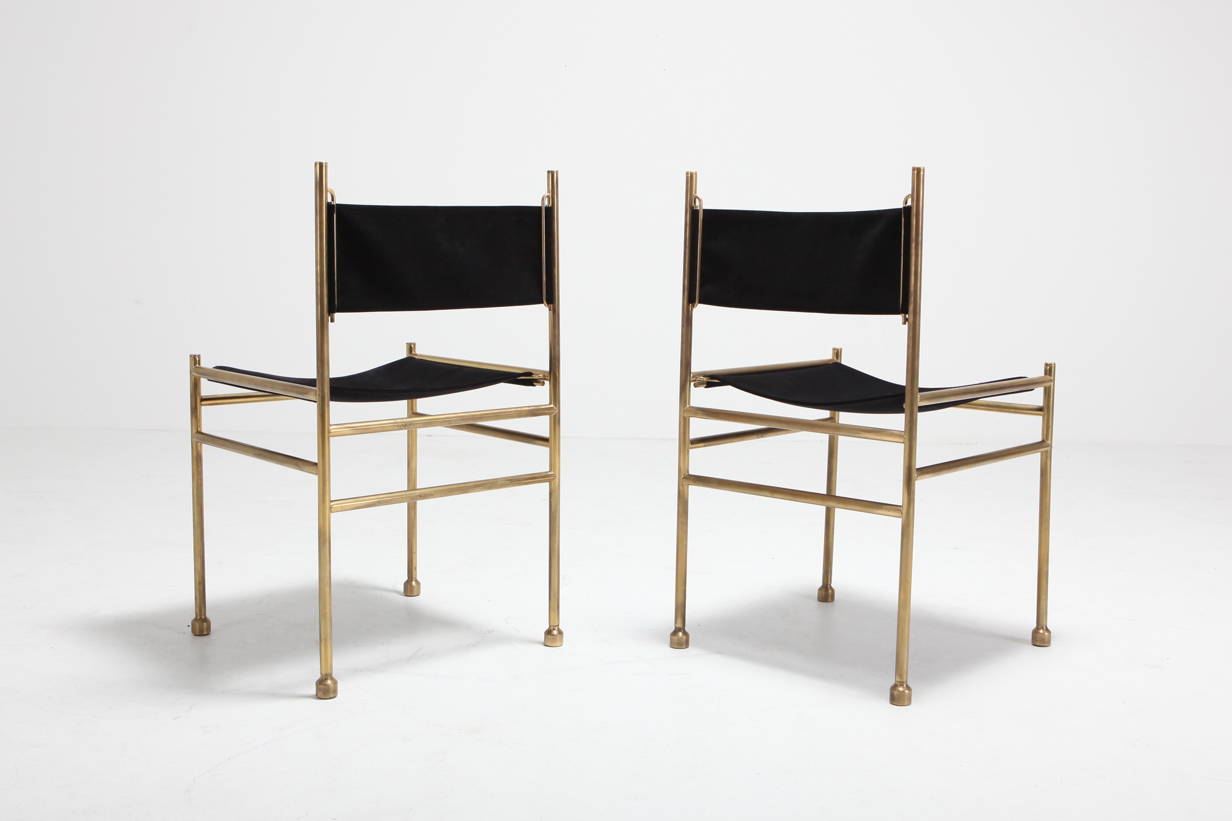 Brass and Black Velvet Dining Chairs by Luciano Frigerio - 1980s