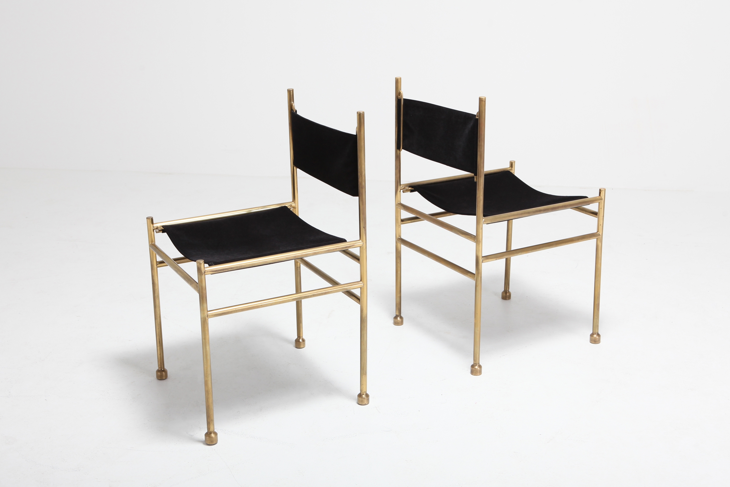 Brass and Black Velvet Dining Chairs by Luciano Frigerio - 1980s