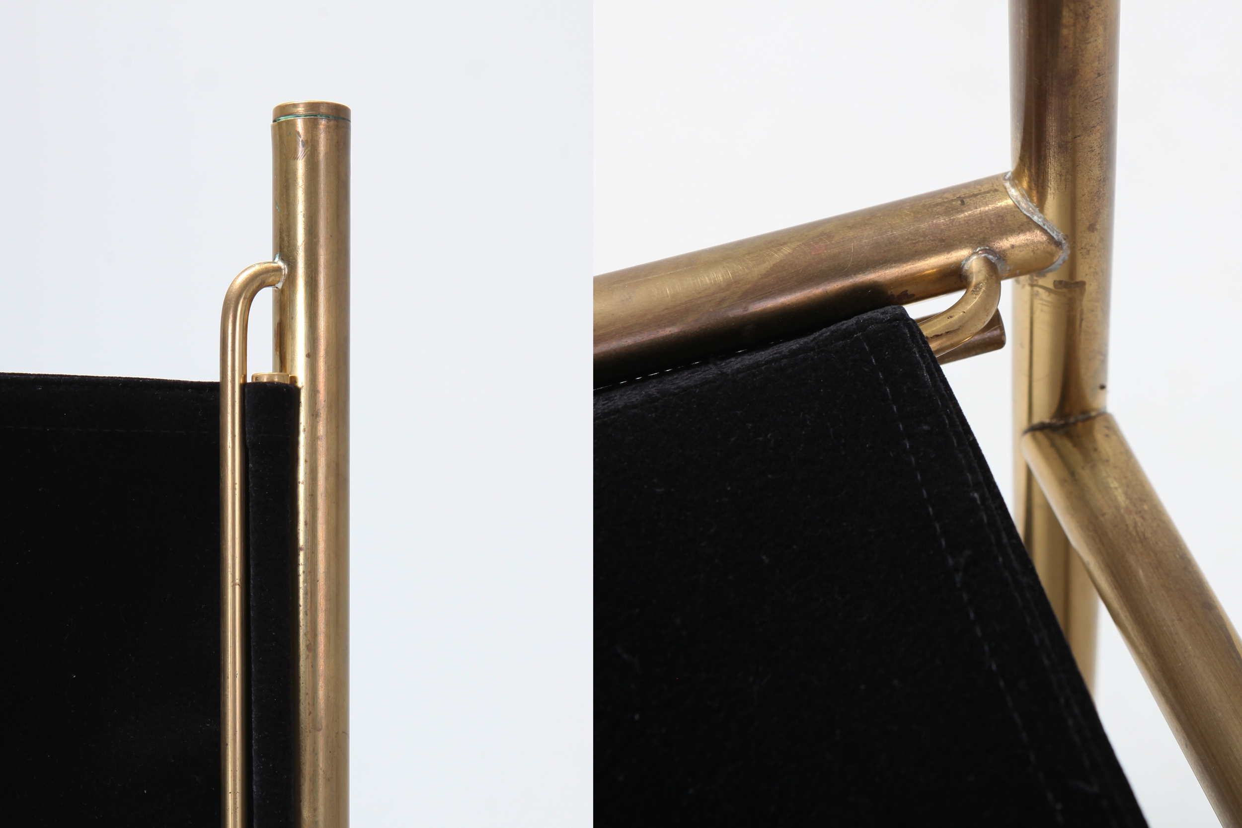Brass and Black Velvet Dining Chairs by Luciano Frigerio - 1980s