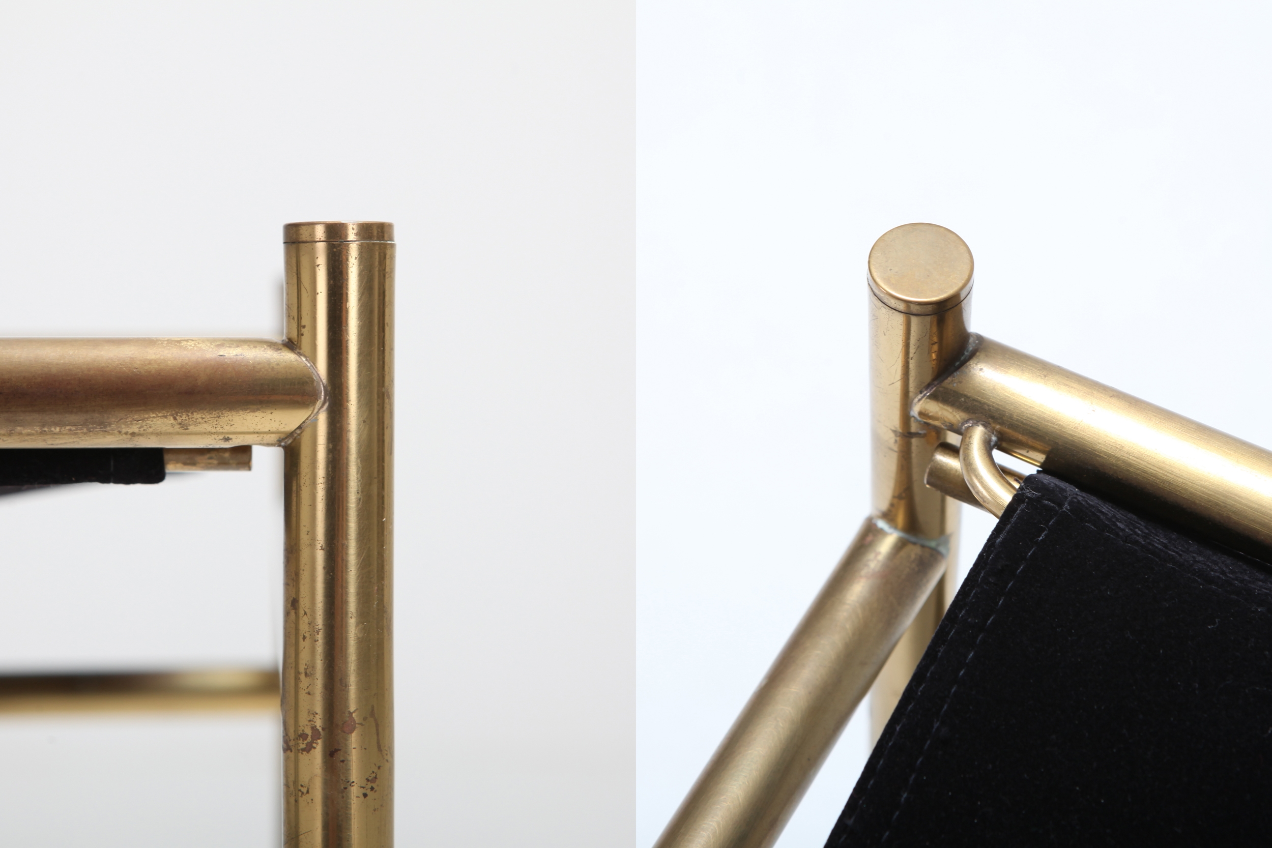 Brass and Black Velvet Dining Chairs by Luciano Frigerio - 1980s