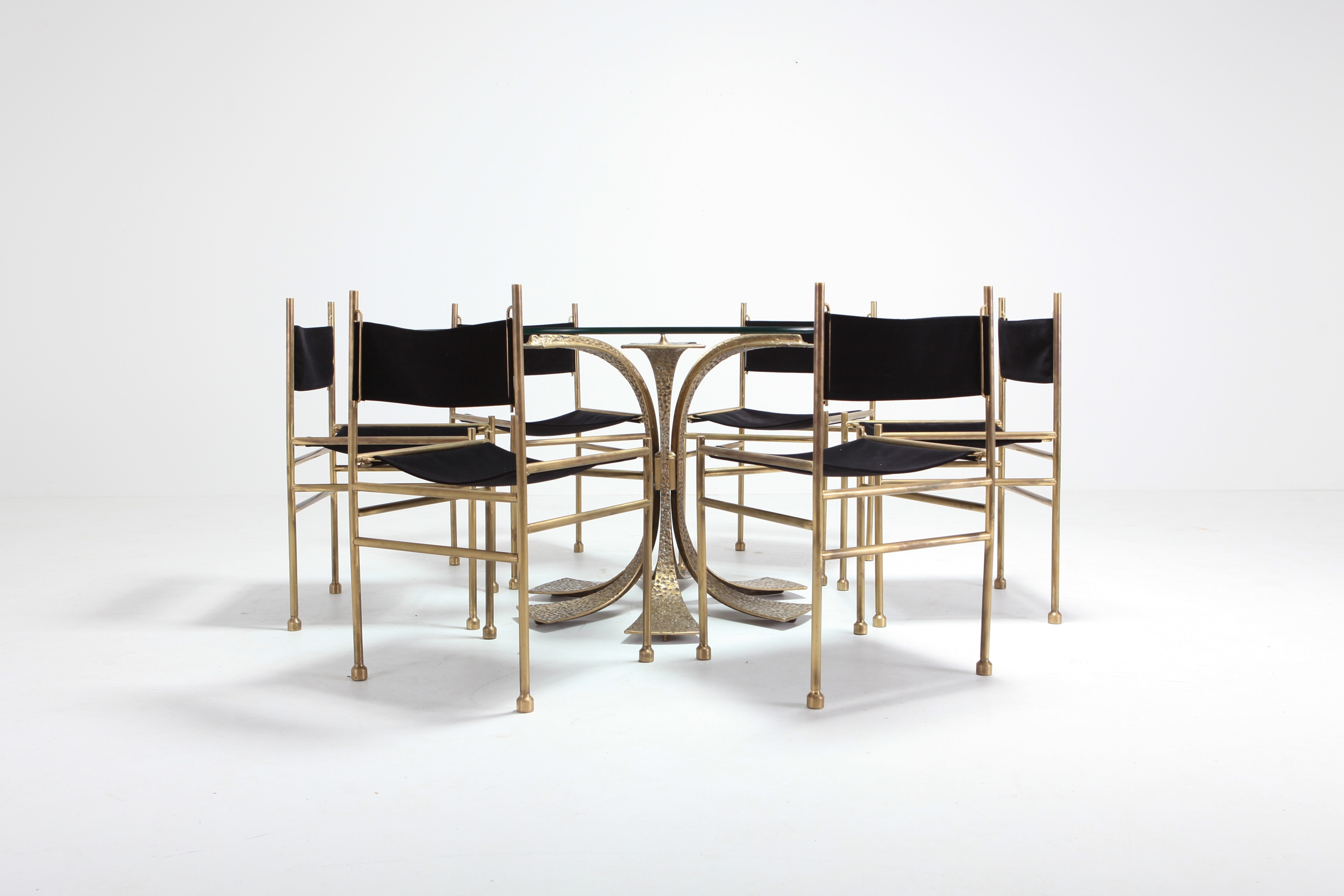 Brass and Black Velvet Dining Chairs by Luciano Frigerio - 1980s