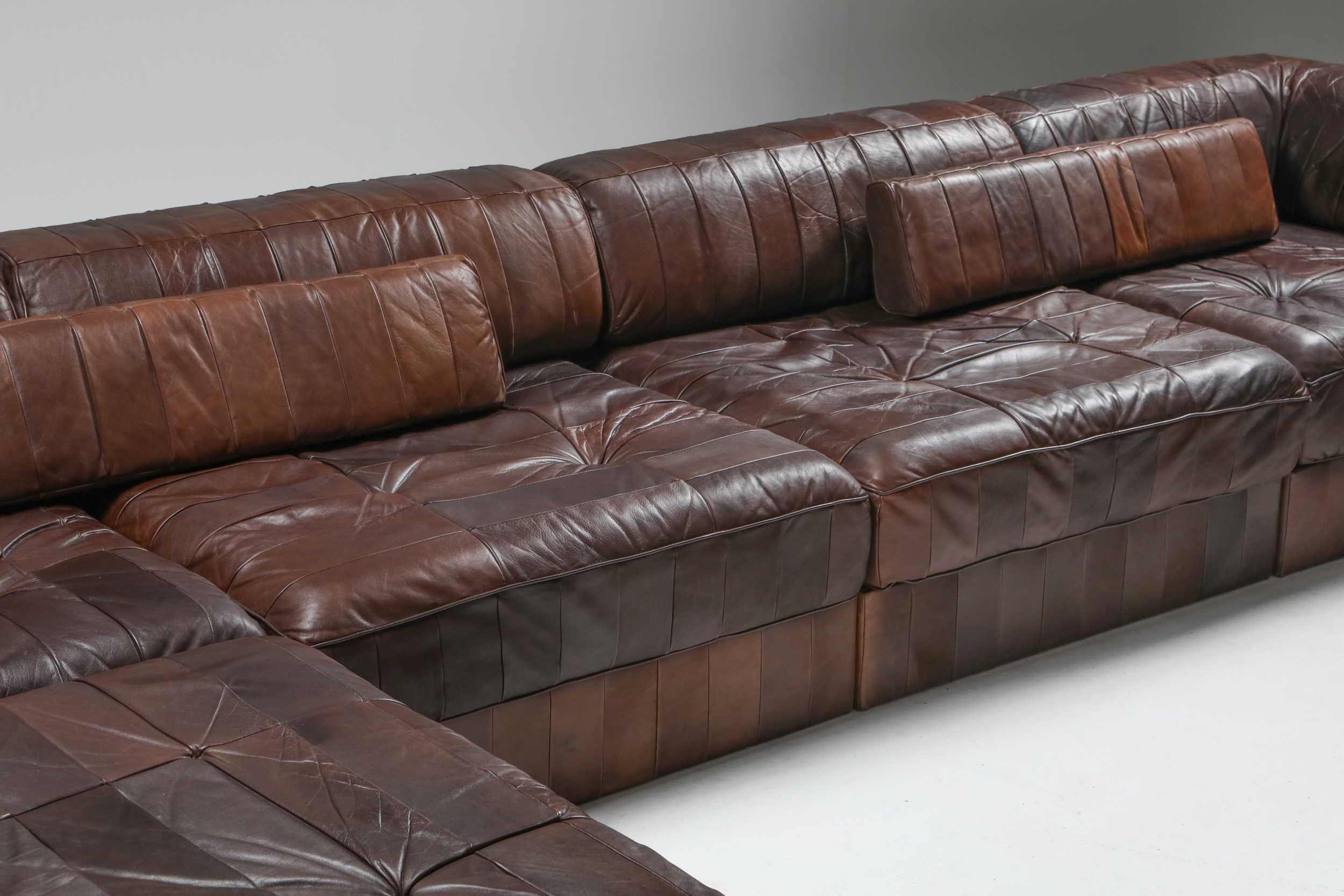 Sectional Modular Sofa in Leather Patchwork by De Sede Switzerland - 1970's