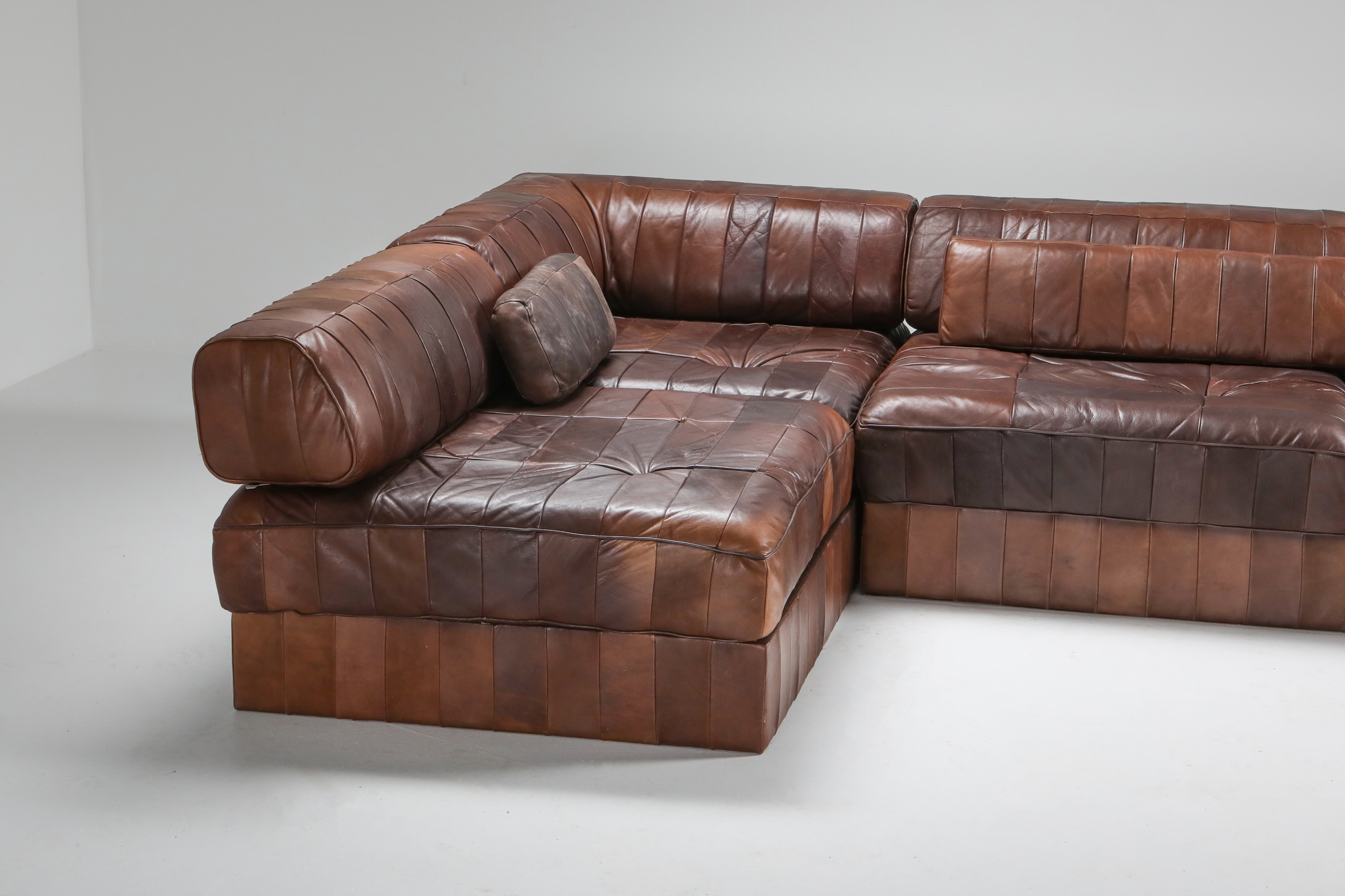 Sectional Modular Sofa in Leather Patchwork by De Sede Switzerland - 1970's
