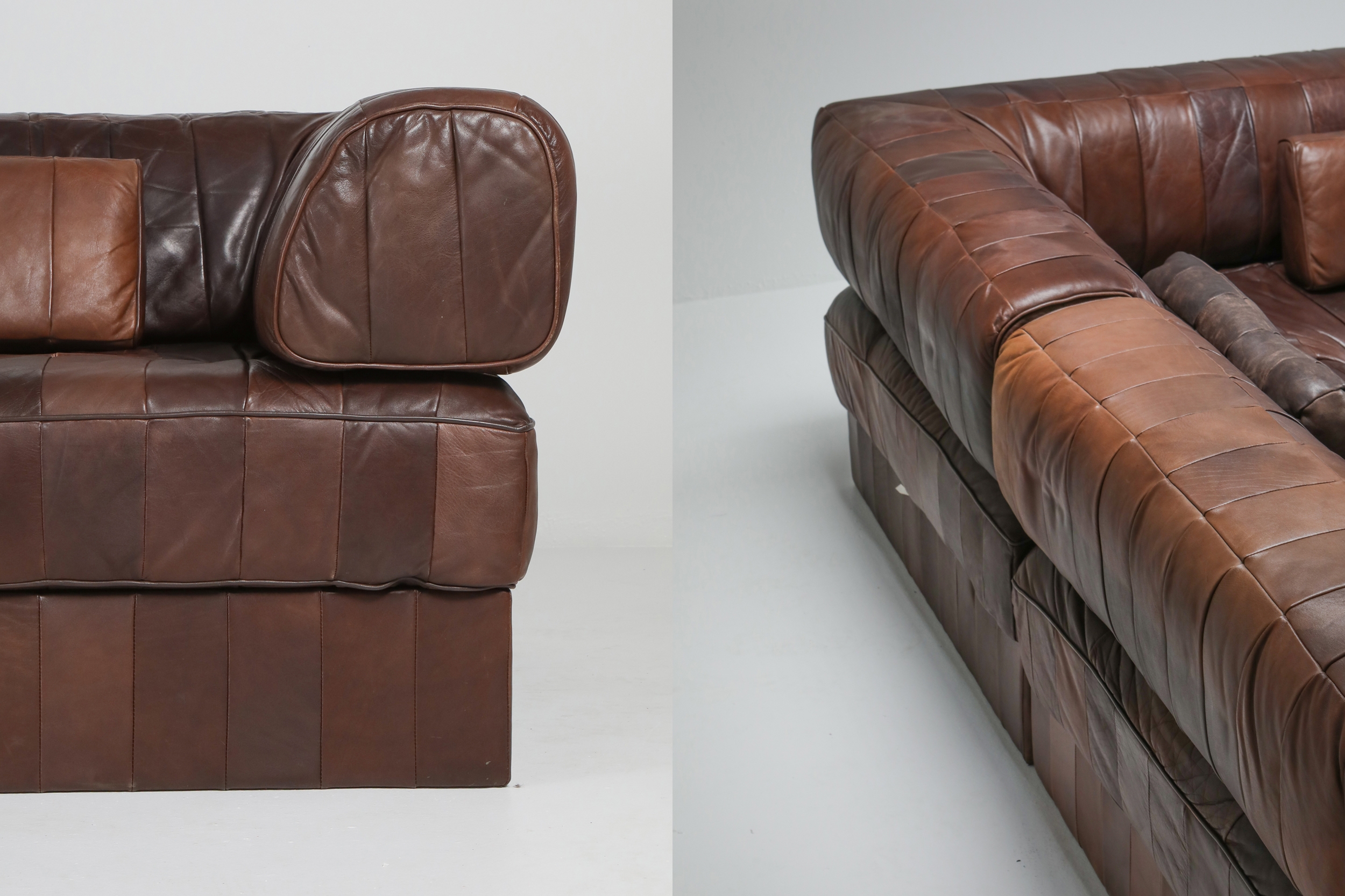 Sectional Modular Sofa in Leather Patchwork by De Sede Switzerland - 1970's