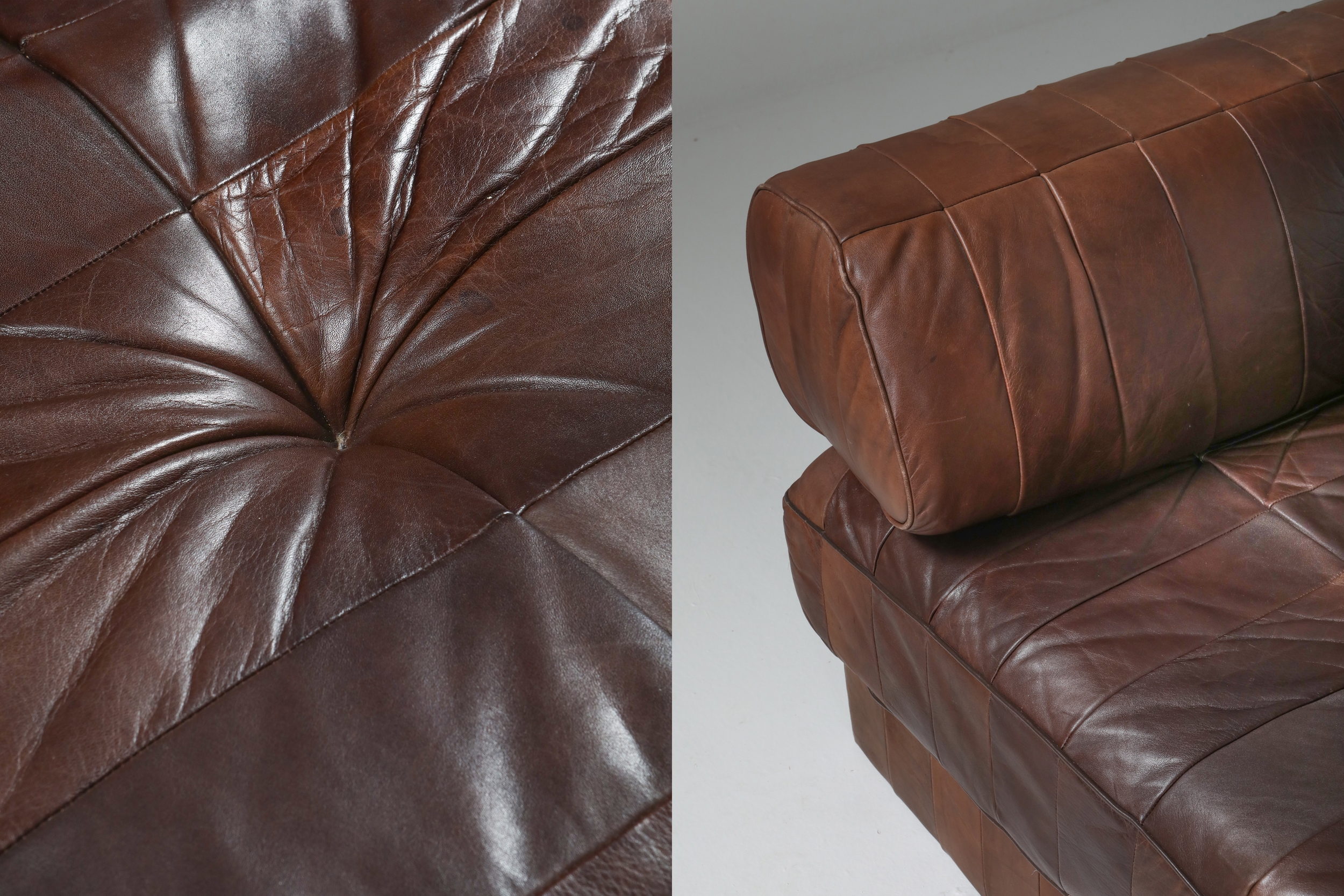 Sectional Modular Sofa in Leather Patchwork by De Sede Switzerland - 1970's