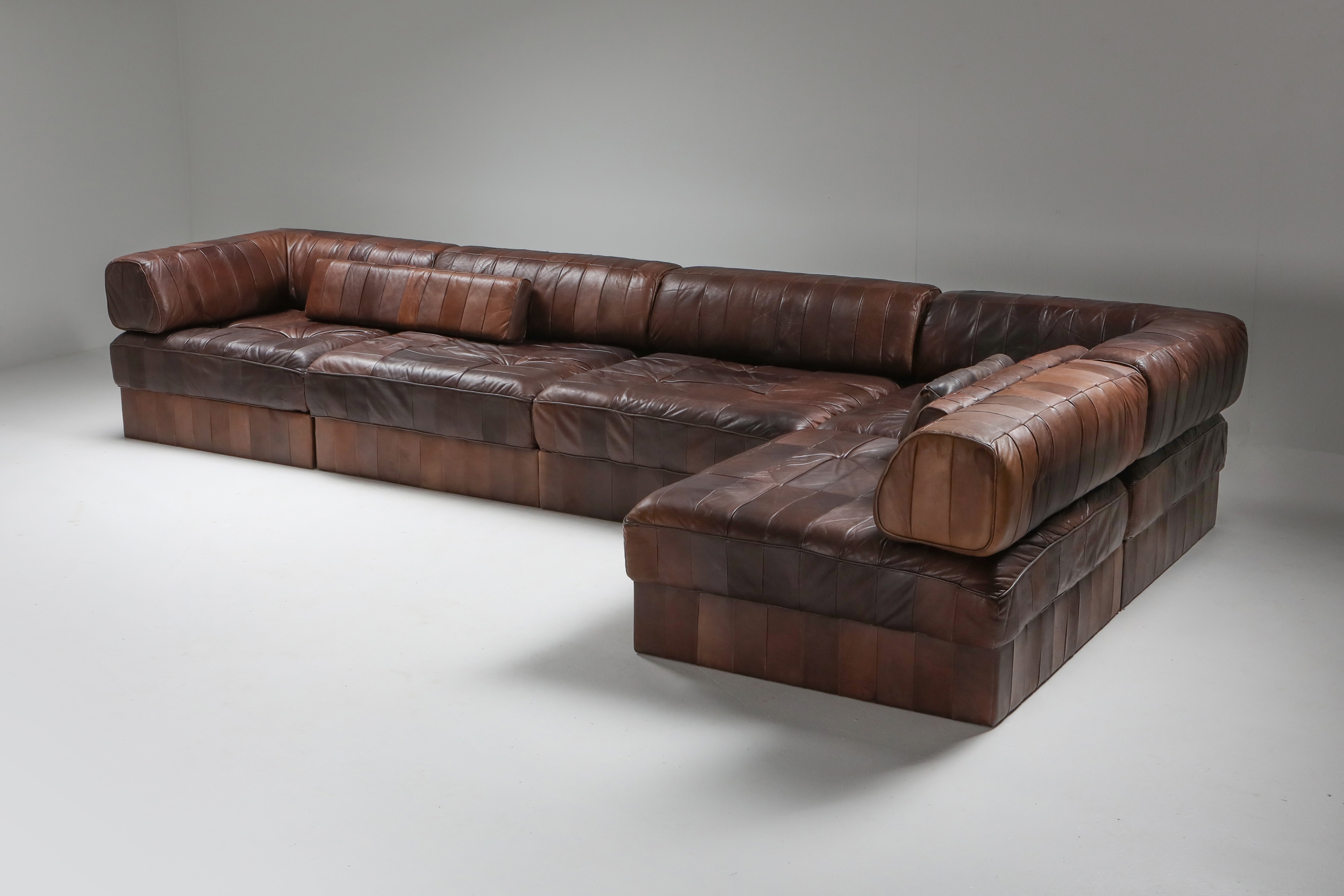 Sectional Modular Sofa in Leather Patchwork by De Sede Switzerland - 1970's
