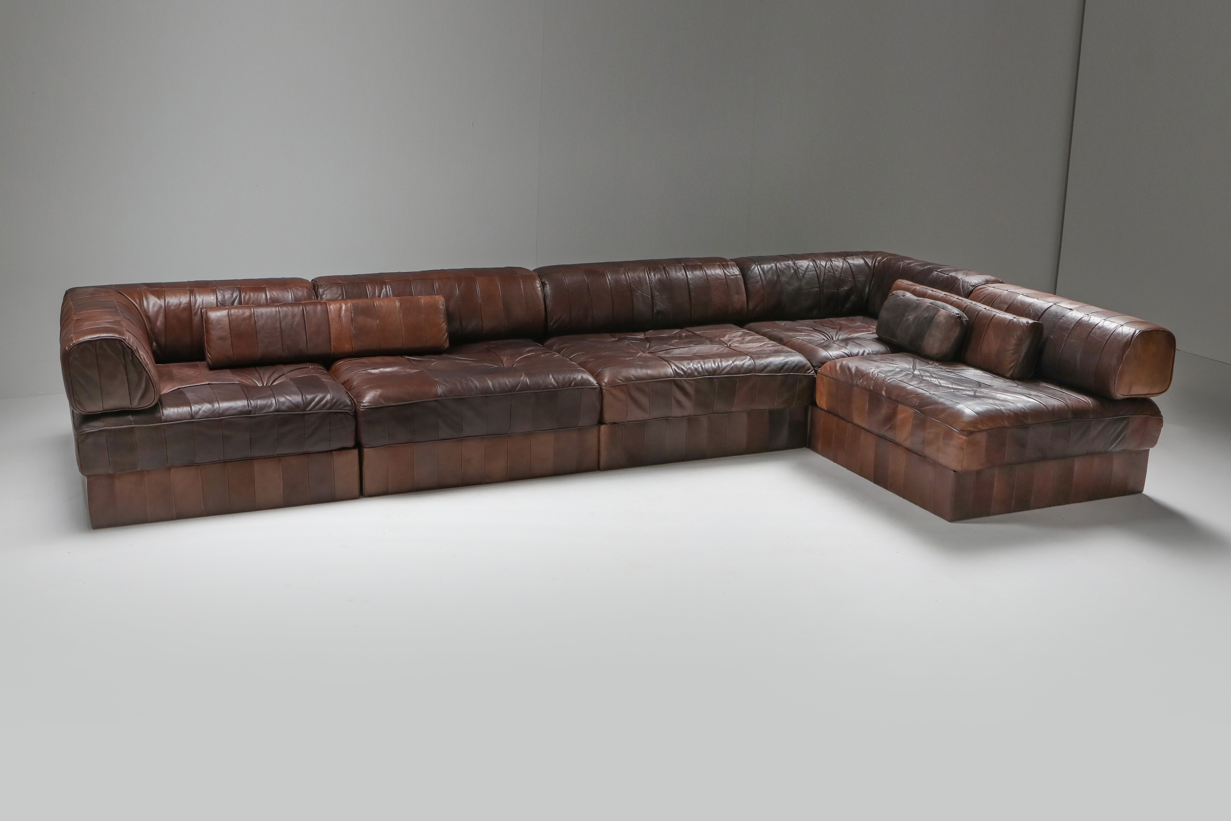 Sectional Modular Sofa in Leather Patchwork by De Sede Switzerland - 1970's