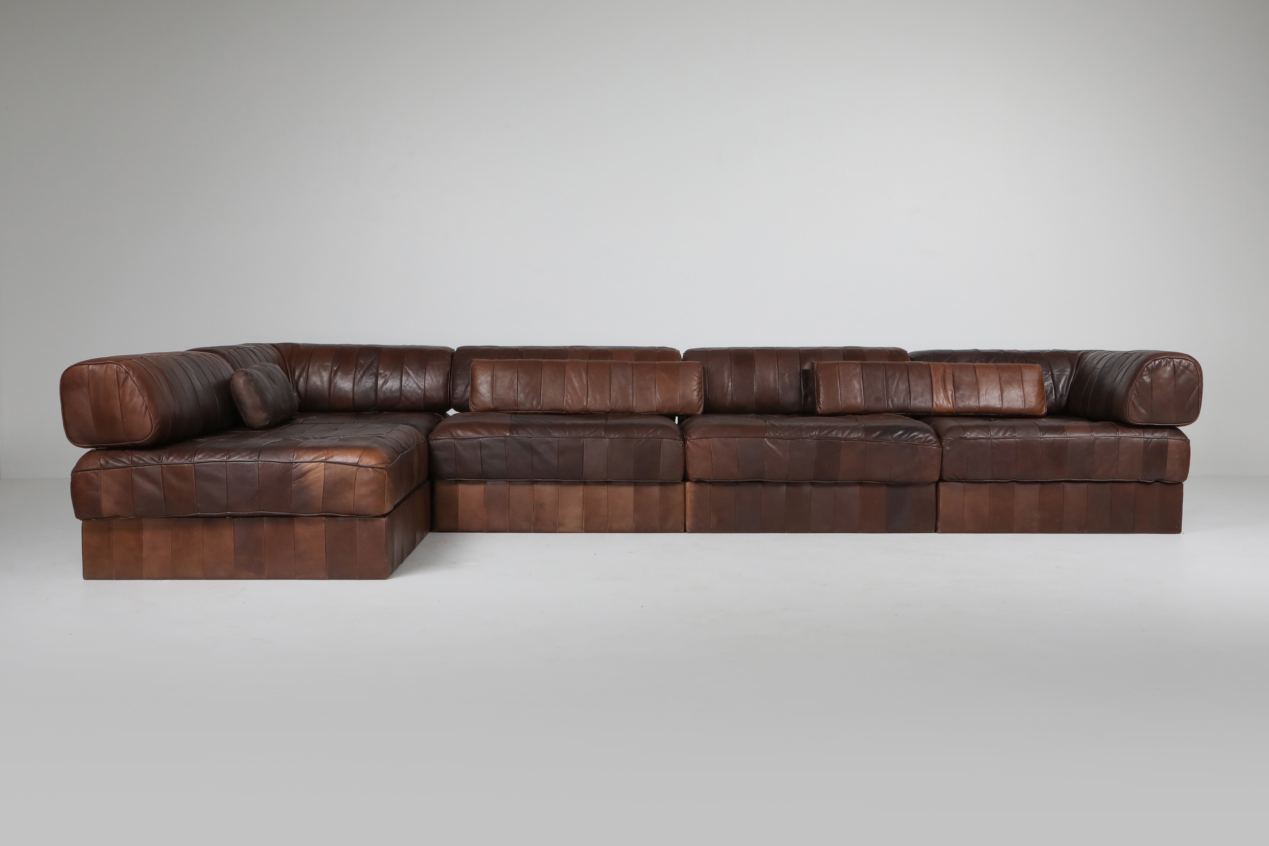 Sectional Modular Sofa in Leather Patchwork by De Sede Switzerland - 1970's