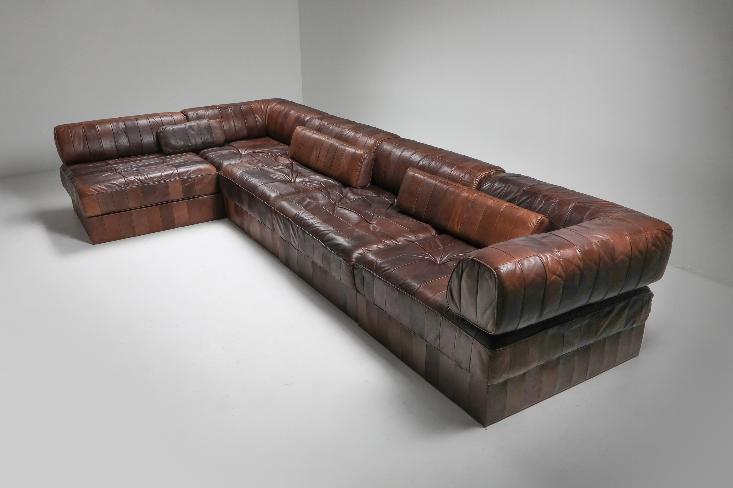 Sectional Modular Sofa in Leather Patchwork by De Sede Switzerland - 1970's