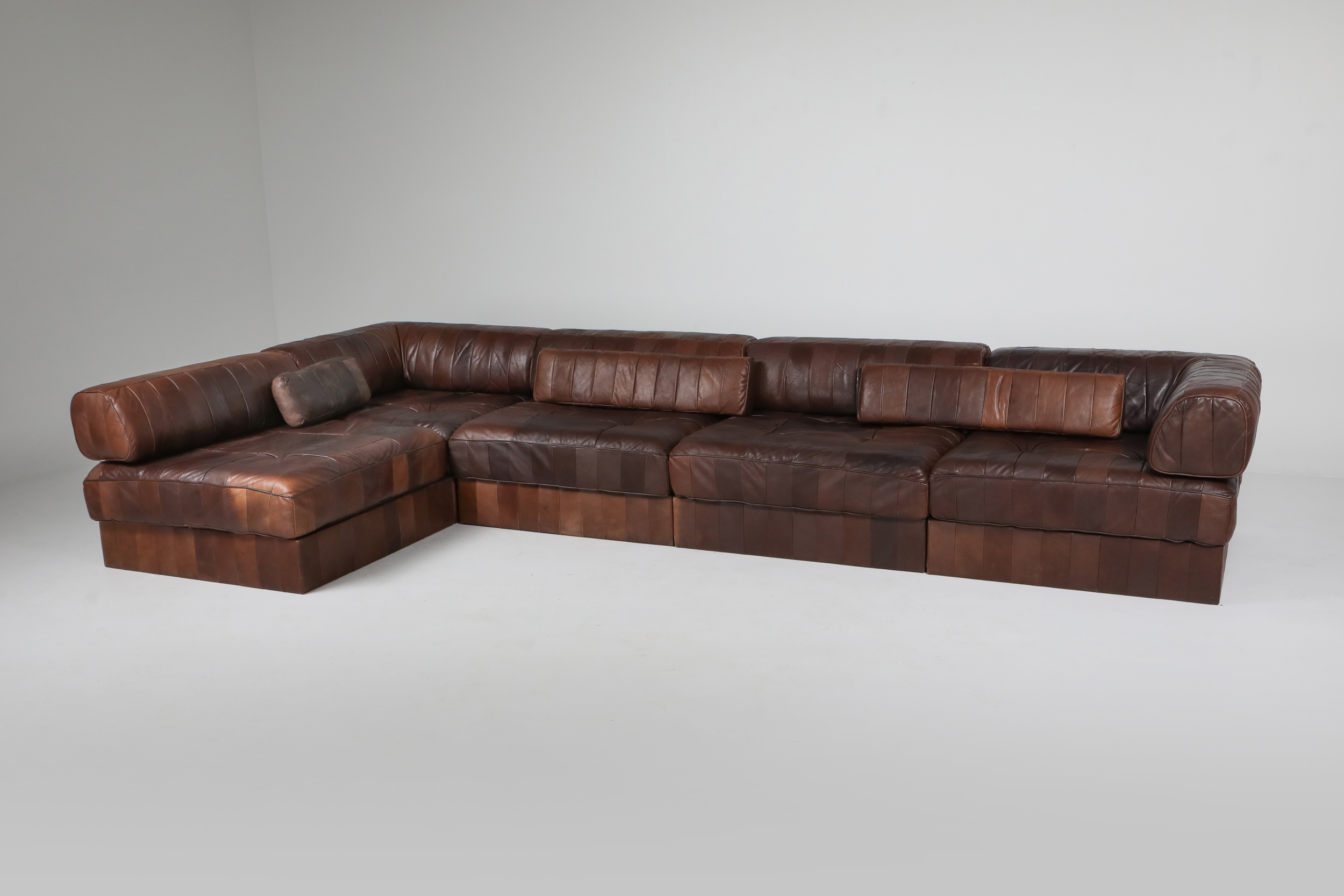 Sectional Modular Sofa in Leather Patchwork by De Sede Switzerland - 1970's