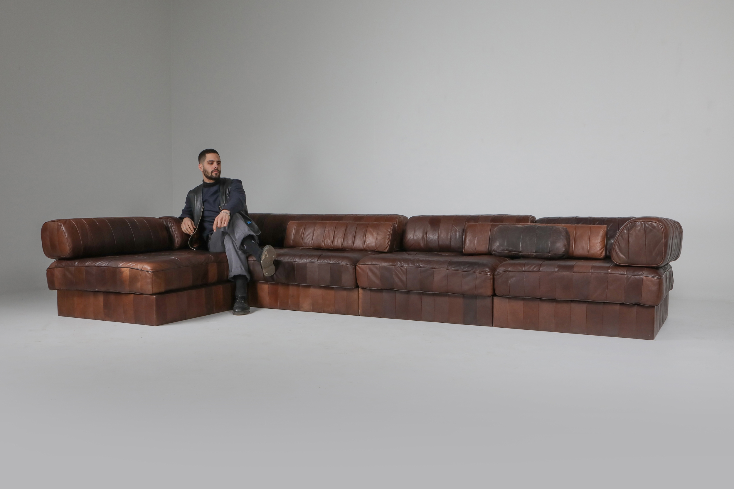 Sectional Modular Sofa in Leather Patchwork by De Sede Switzerland - 1970's