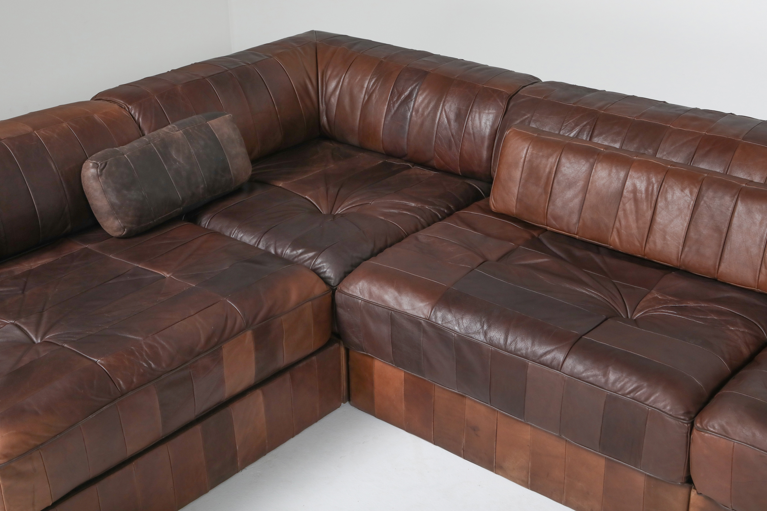 Sectional Modular Sofa in Leather Patchwork by De Sede Switzerland - 1970's