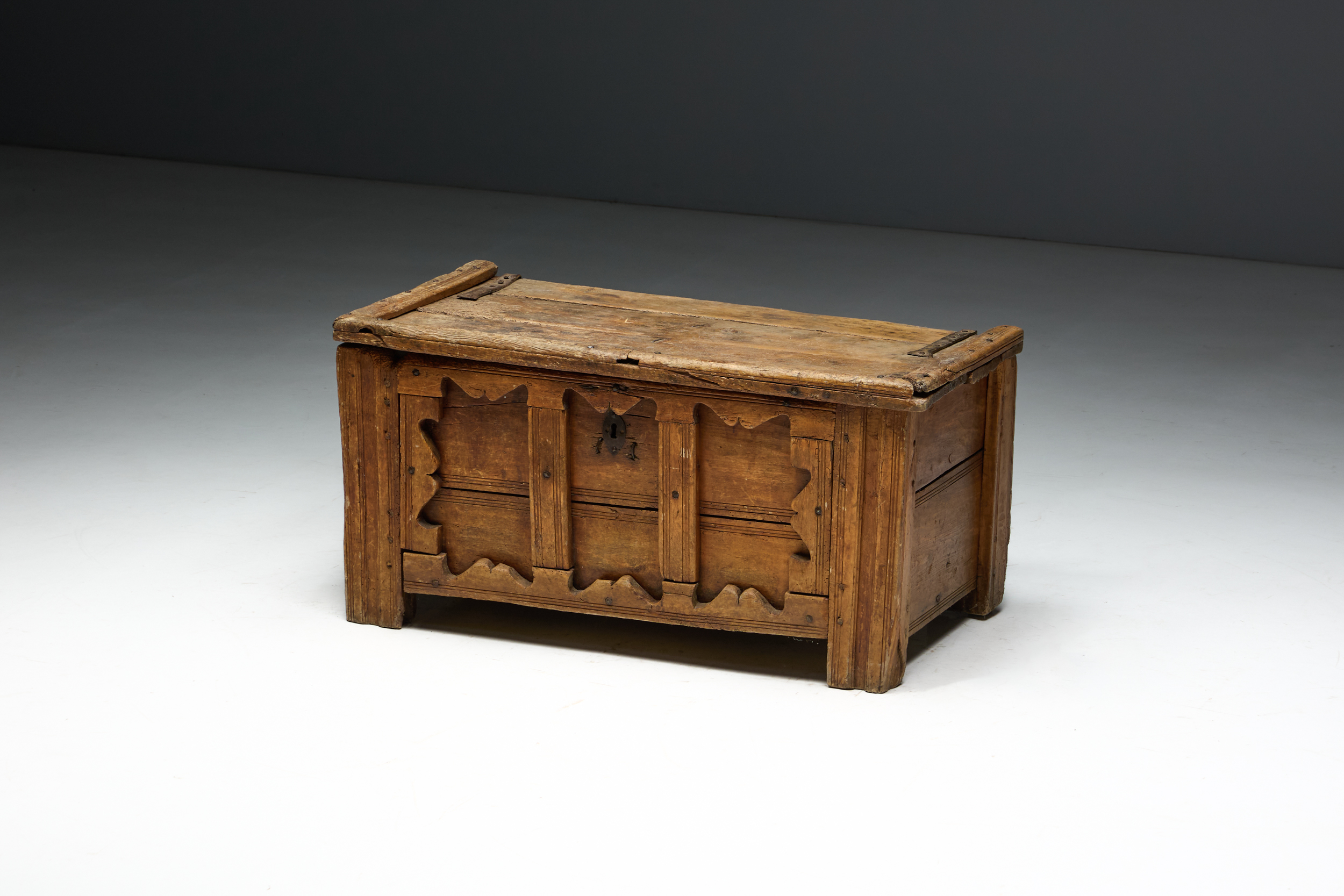 Decorative Folk Art Wooden Chest, France - 19th Century