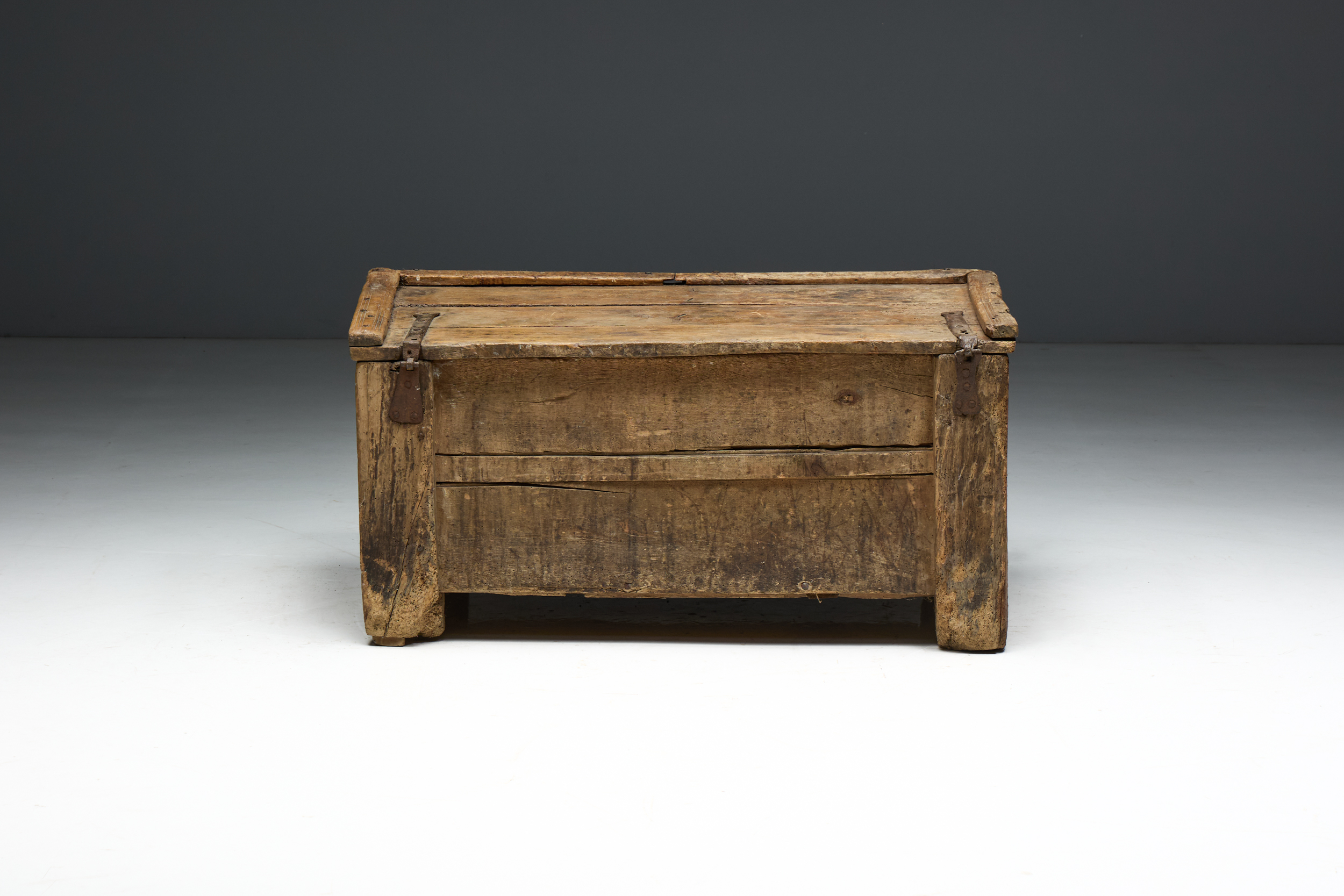 Decorative Folk Art Wooden Chest, France - 19th Century