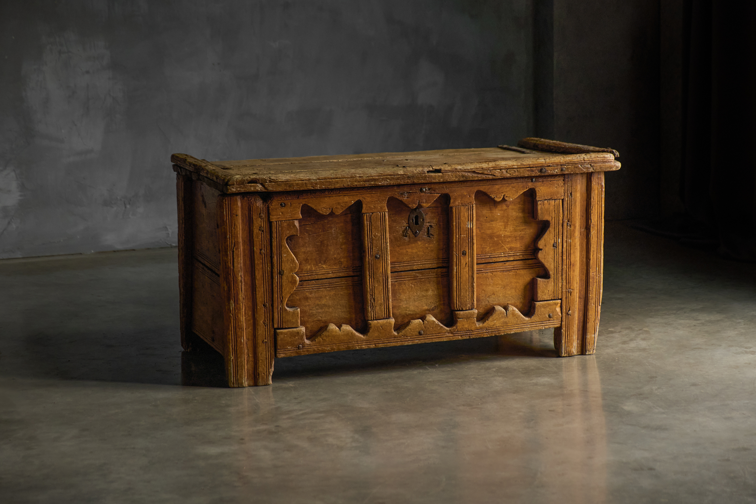 Decorative Folk Art Wooden Chest, France - 19th Century