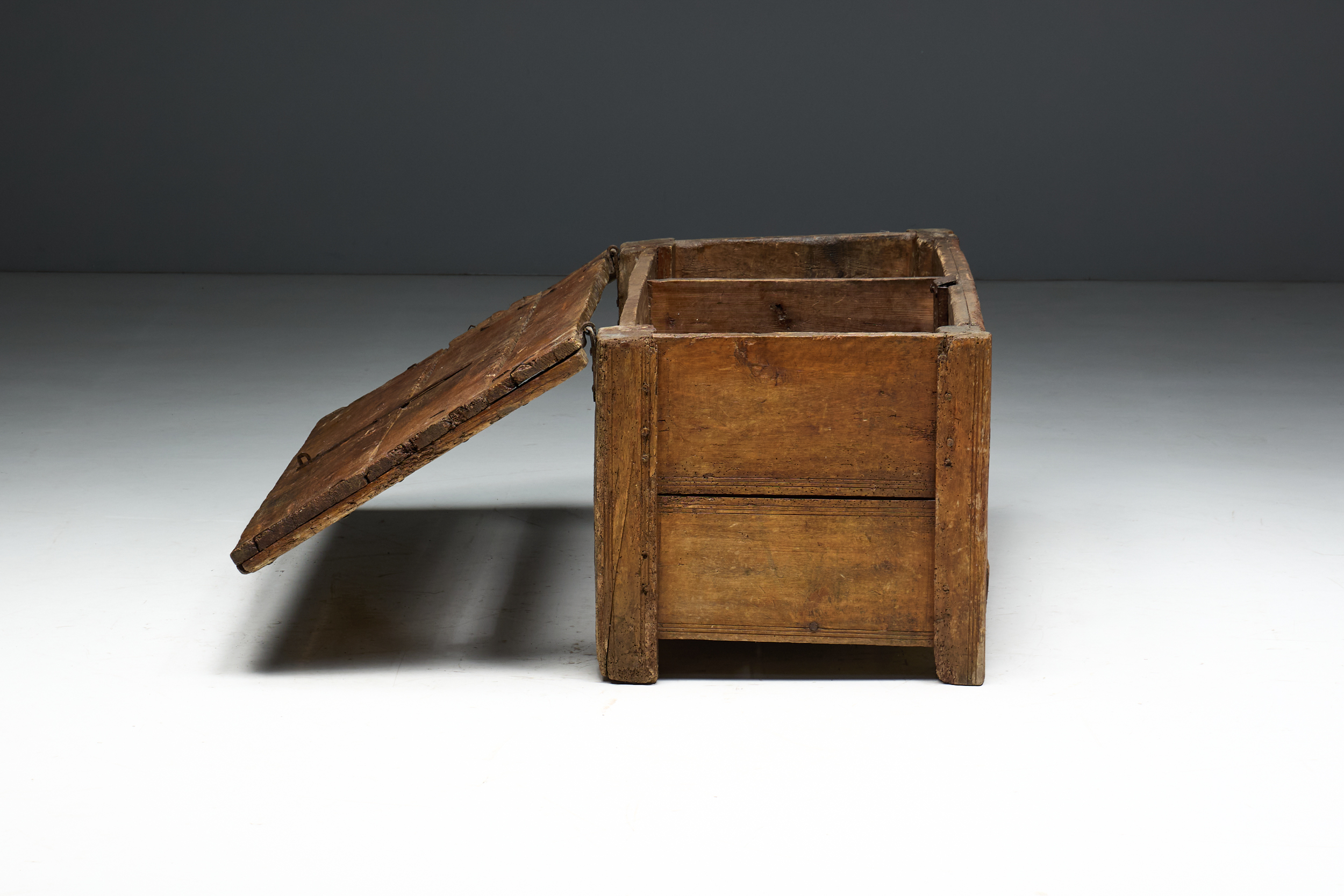 Decorative Folk Art Wooden Chest, France - 19th Century