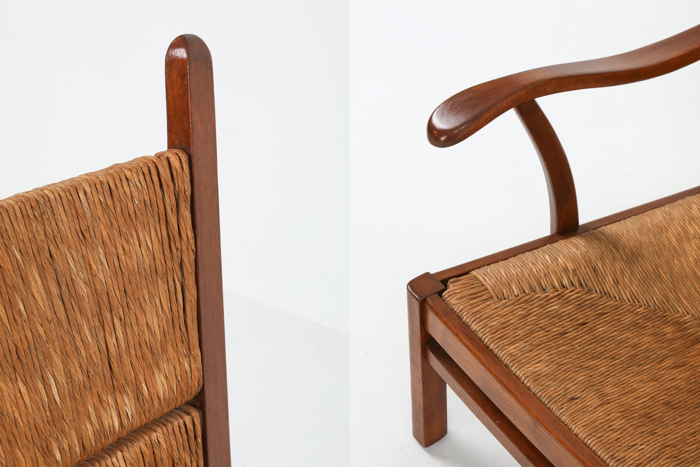 High Back Armchairs in Oak and Straw, attributed by Bas Van Pelt - 1940s