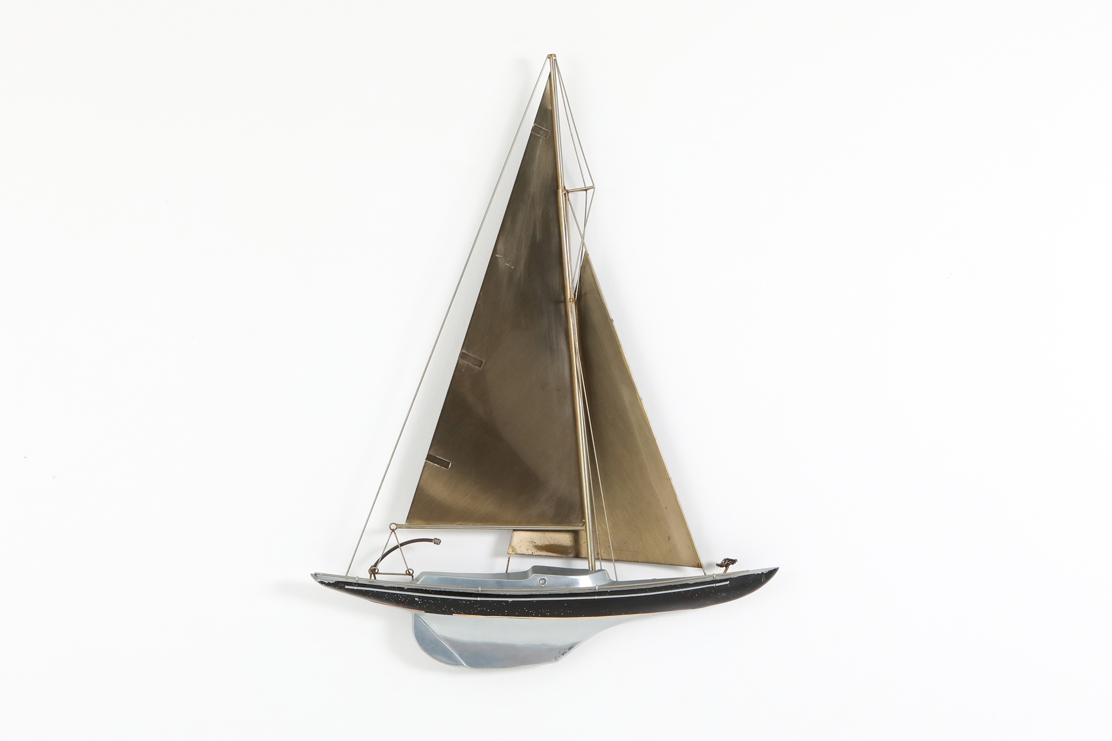 Brass Racing Sail Boat Wall Mount Sculpture by Curtis Jere - 1995