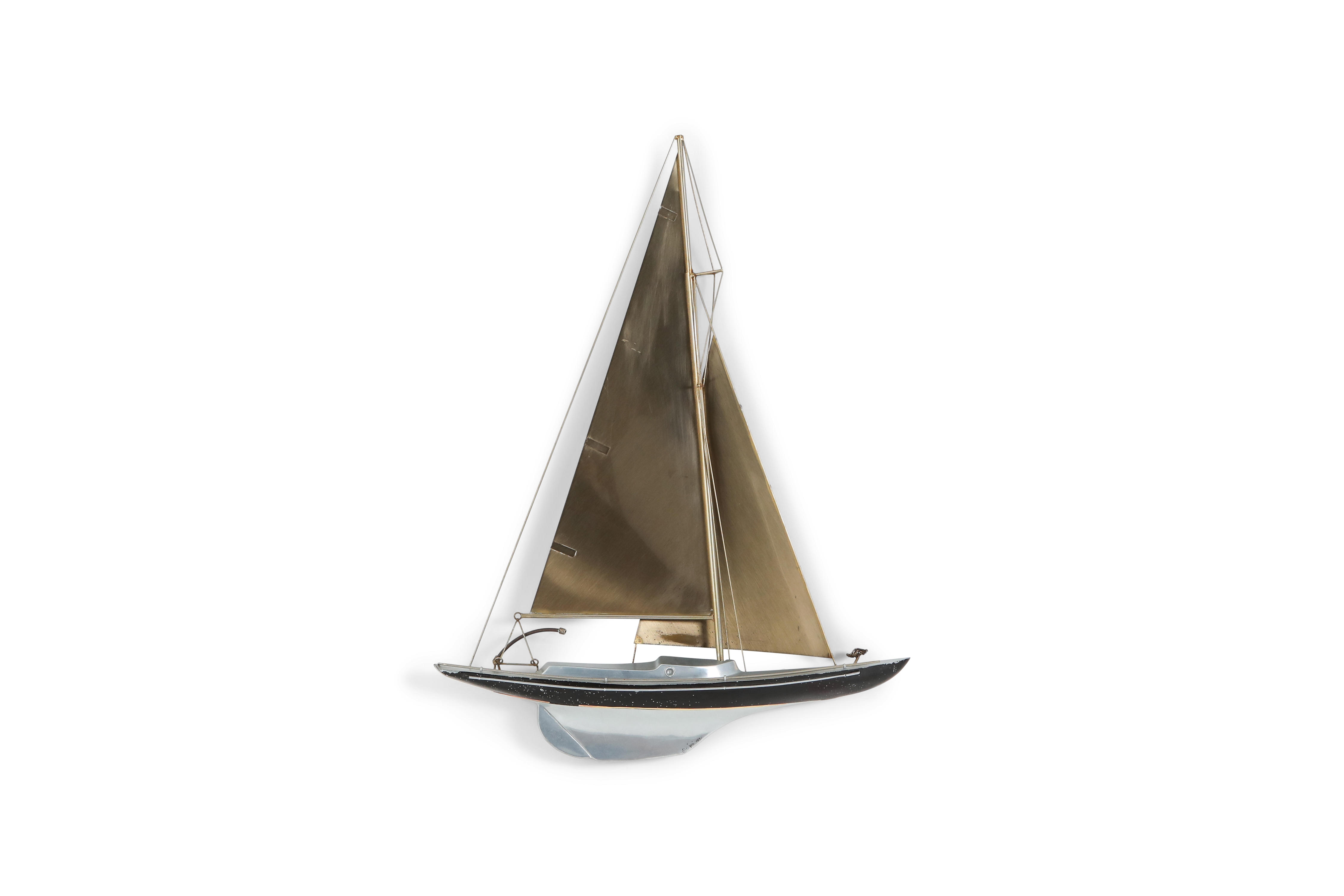 Brass Racing Sail Boat Wall Mount Sculpture by Curtis Jere - 1995