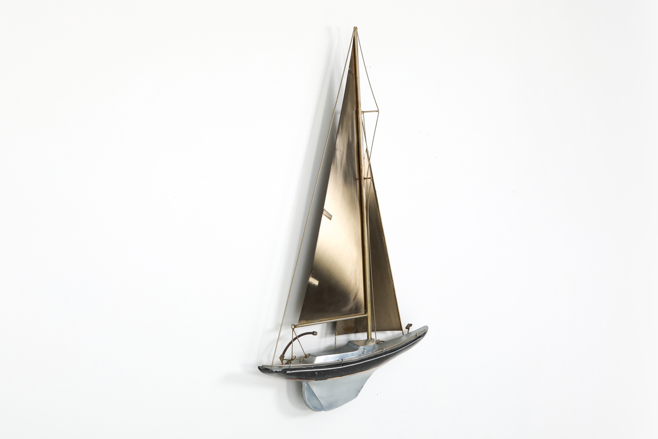 Brass Racing Sail Boat Wall Mount Sculpture by Curtis Jere - 1995