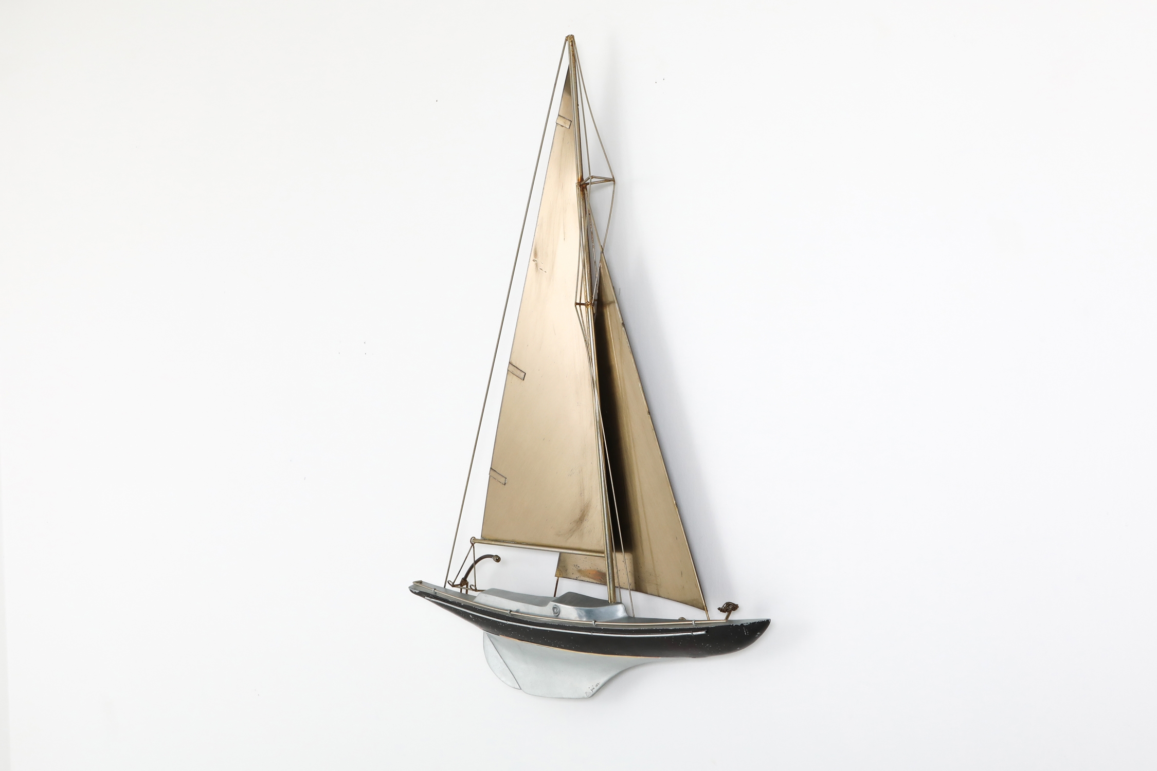 Brass Racing Sail Boat Wall Mount Sculpture by Curtis Jere - 1995