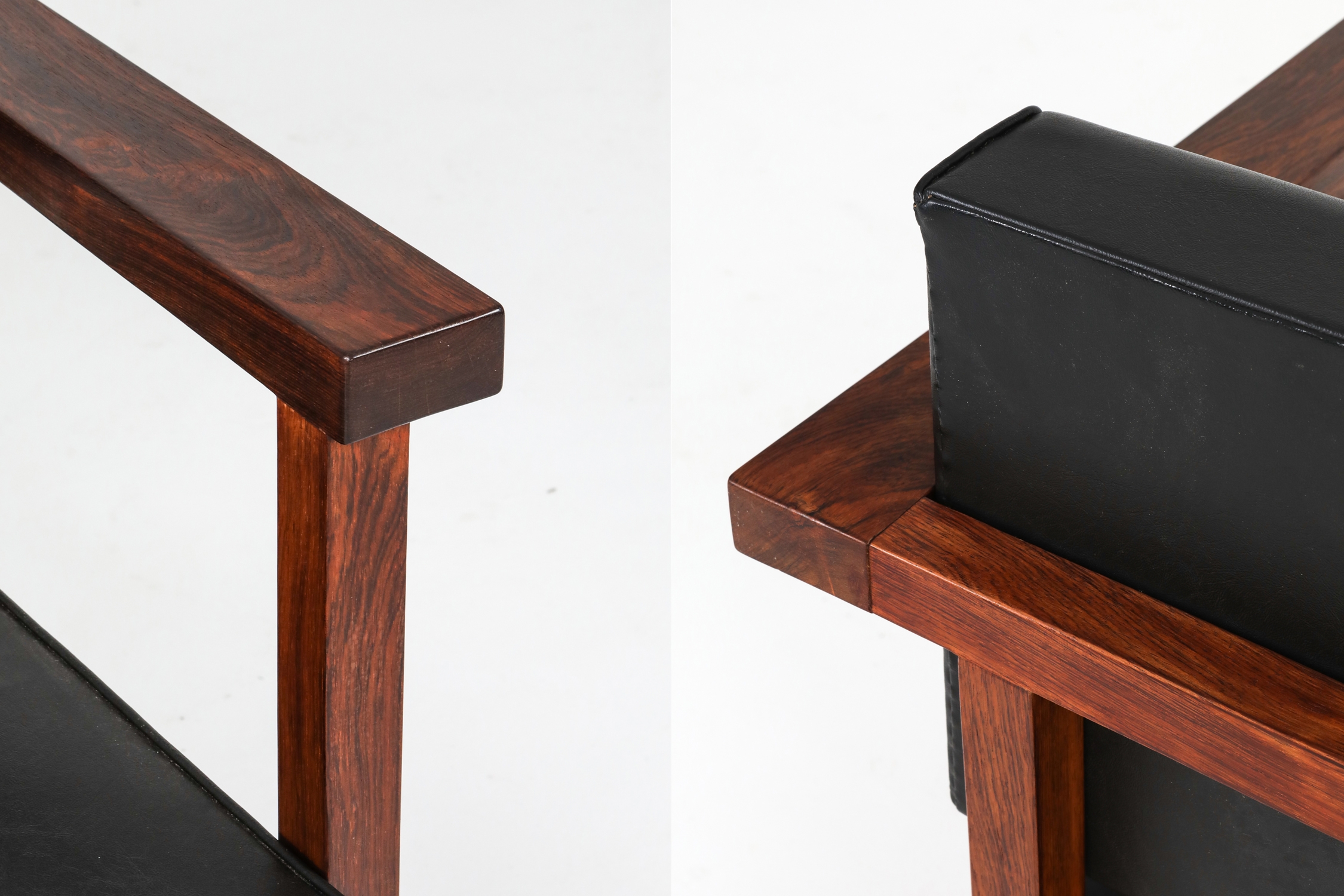 Wim Den Boon Executive Chairs in Black Leather and Rosewood - 1950s