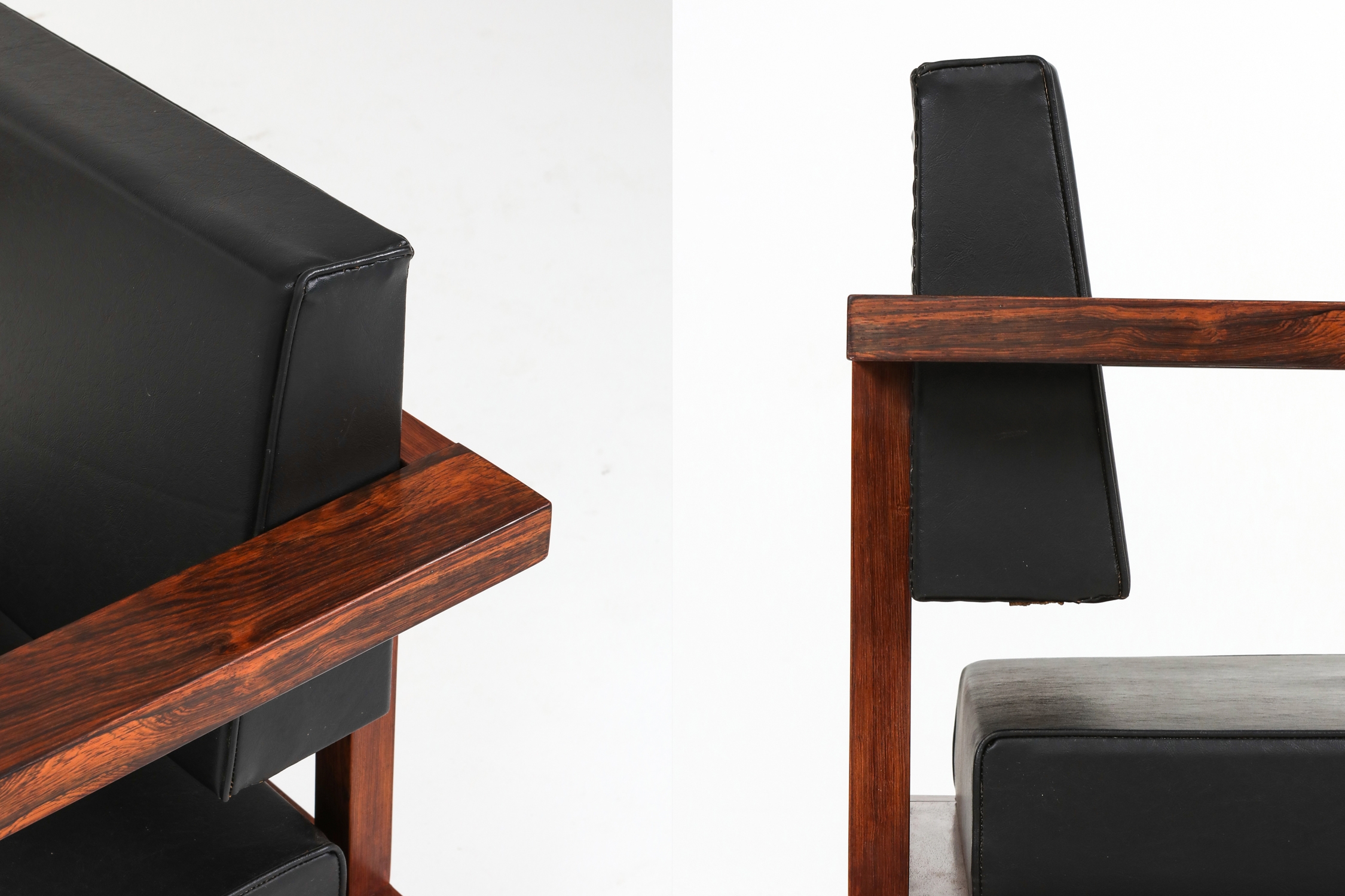 Wim Den Boon Executive Chairs in Black Leather and Rosewood - 1950s
