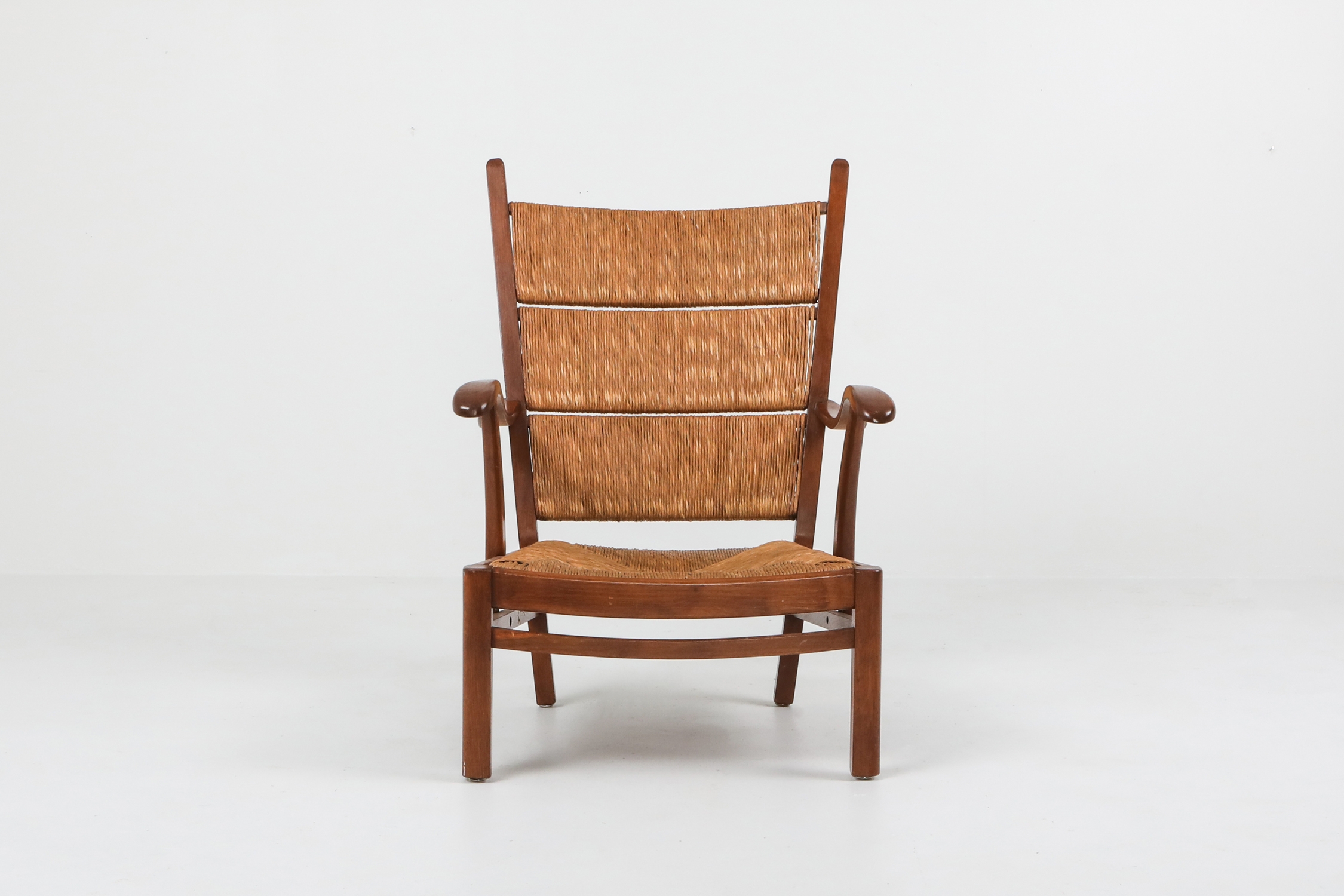 High Back Armchairs in Oak and Straw, attributed by Bas Van Pelt - 1940s