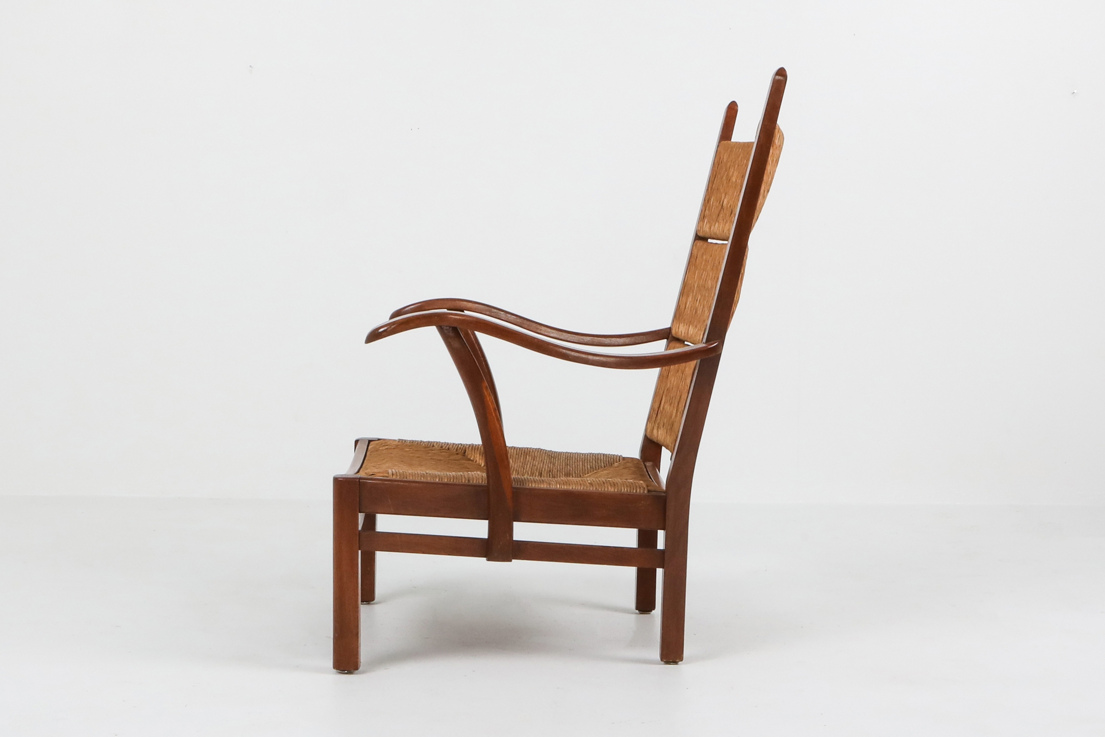 High Back Armchairs in Oak and Straw, attributed by Bas Van Pelt - 1940s